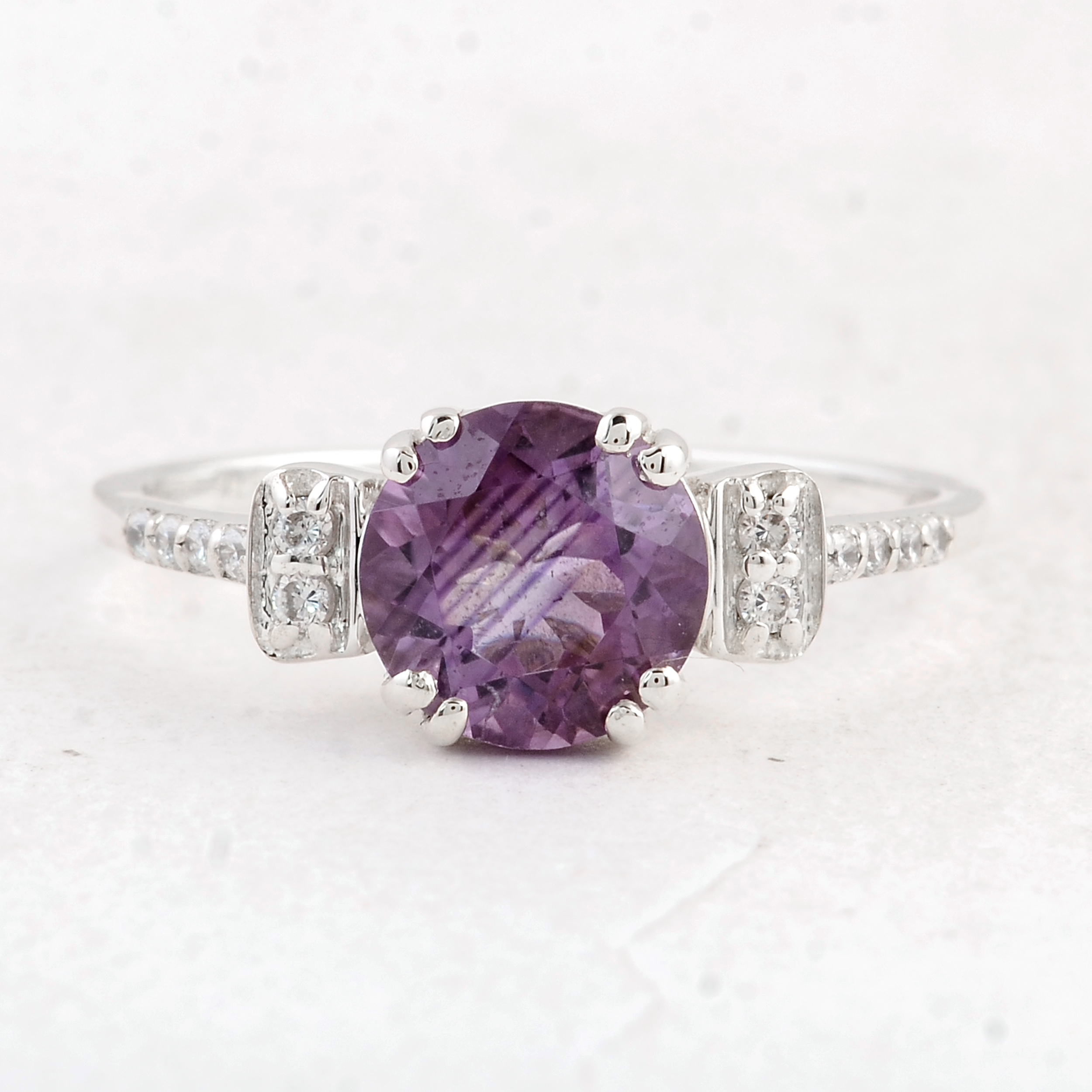 NO RESERVE 2.02 Ct Round Amethyst 925 Sterling Silver Ring