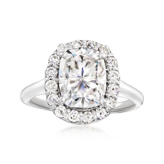 NO RESERVE 2.032 ct. t.w. Moissanite Halo Ring in Sterling Silver. Size 8