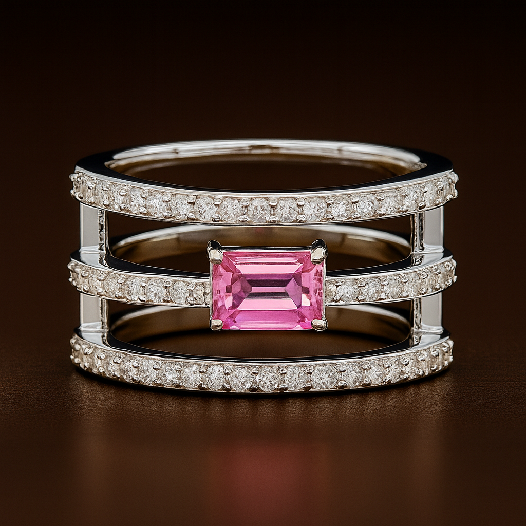 NO RESERVE 2.12 Ct Octagon Pink Topaz, Cubic Zirconia 925 Sterling Silver Ring