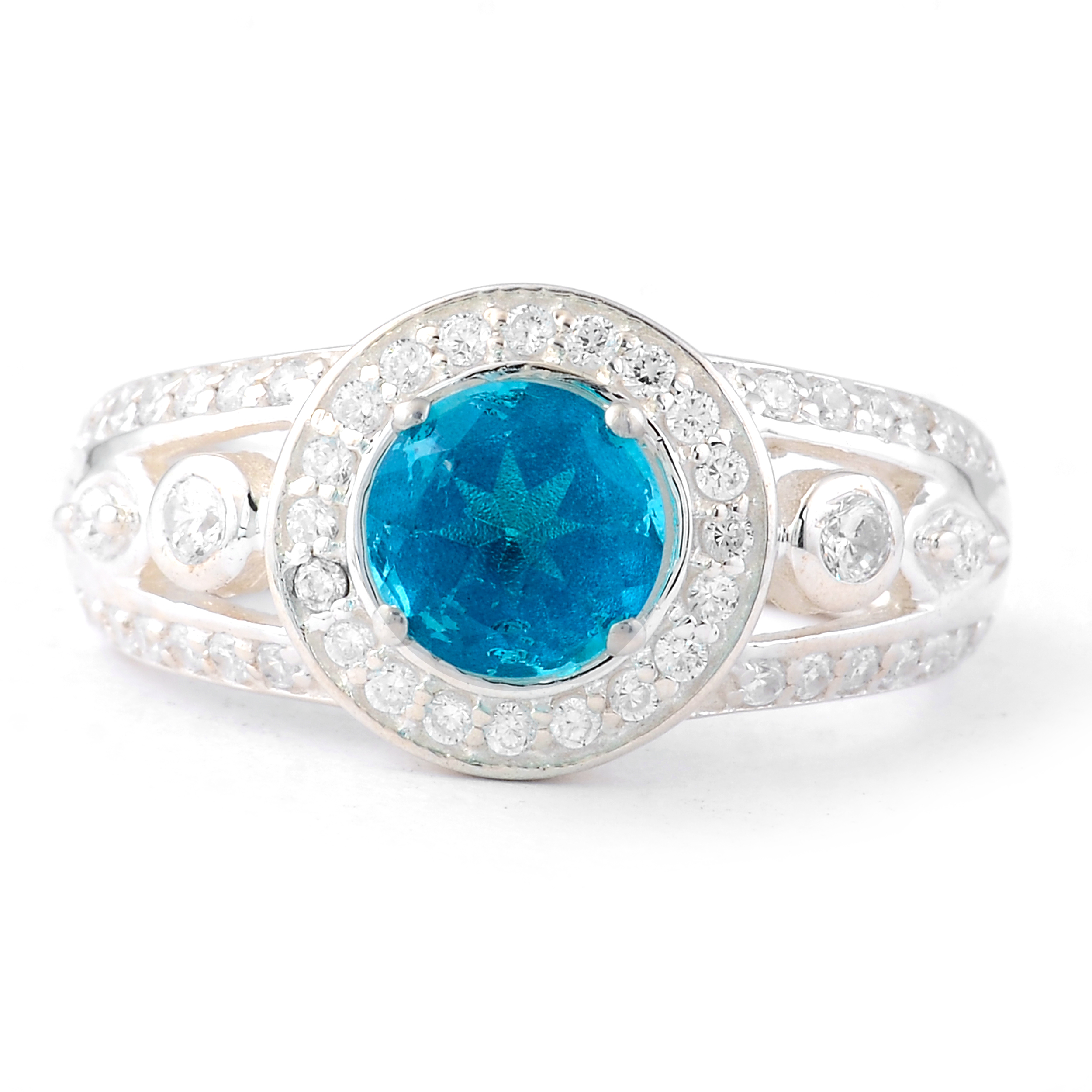 NO RESERVE 2.19 Ct Round Pariba Topaz, Cubic Zirconia 925 Sterling Silver Ring