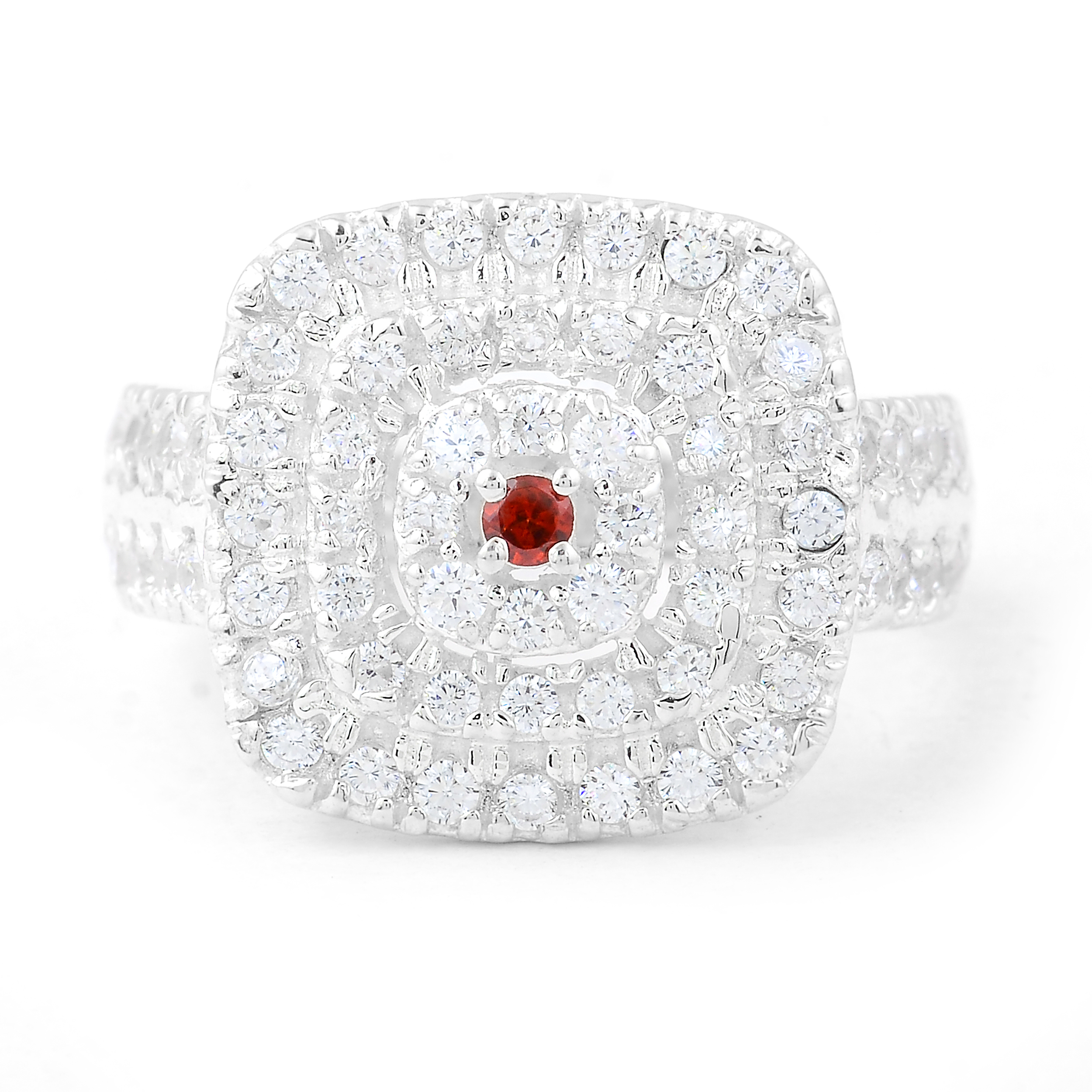 NO RESERVE 2.21 Ct Round Garnet, Cubic Zirconia 925 Sterling Silver Ring