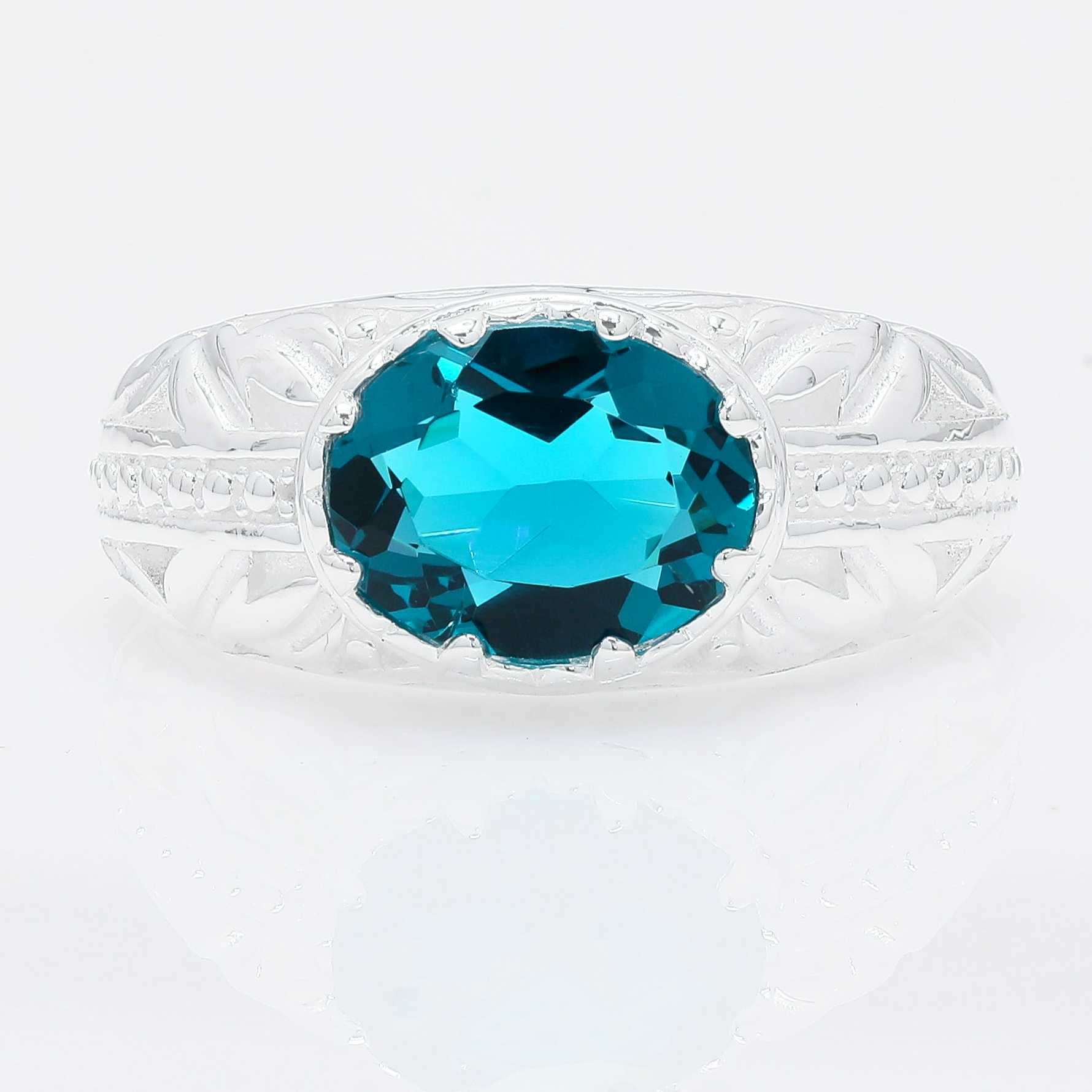 NO RESERVE 2.25 Ct Oval Created Paraiba Topaz 925 Sterling Silver Ring