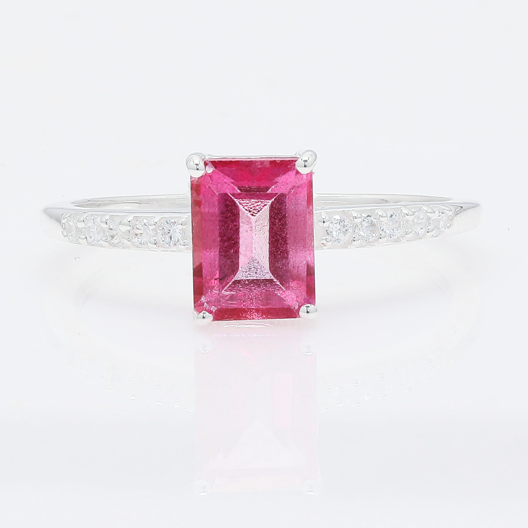 NO RESERVE 2.26 Ct Octagon Pink Topaz, Cubic Zirconia 925 Sterling Silver Ring