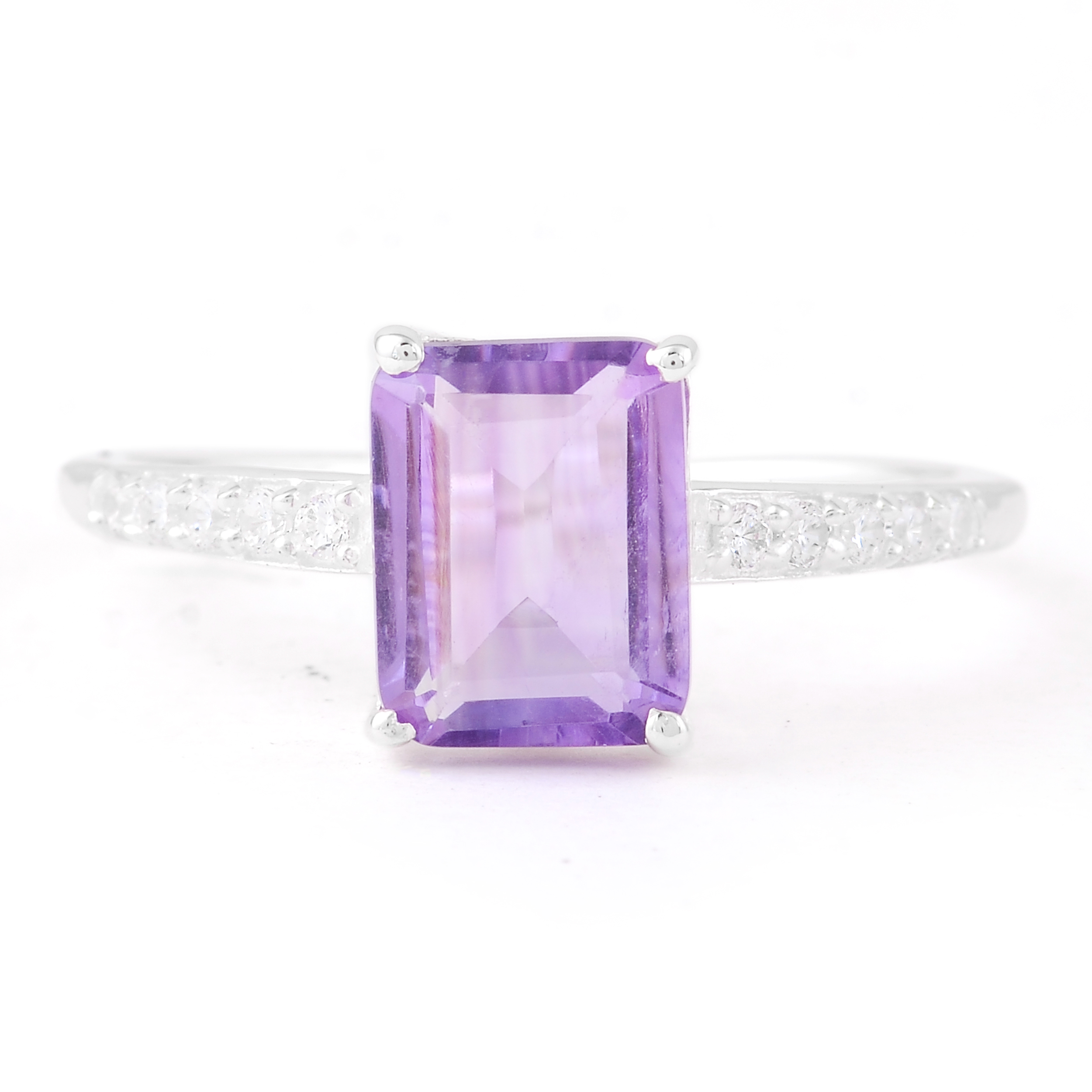 NO RESERVE 2.27 Ct Octagon Amethyst, Cubic Zirconia 925 Sterling Silver Ring