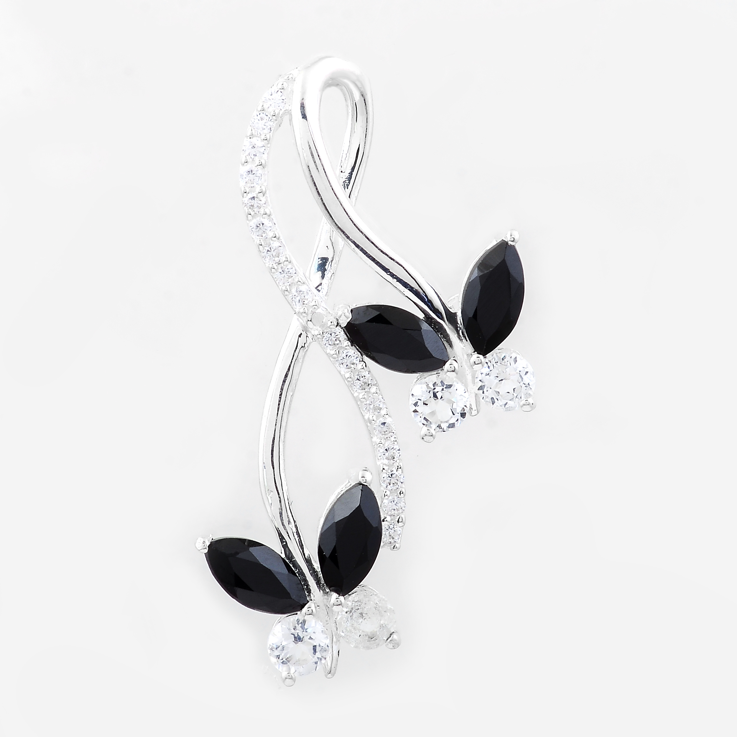 NO RESERVE 2.33 Ct Marquise Black Spinal, White Topaz, Cubic Zirconia 925 Sterling Silver Pendant