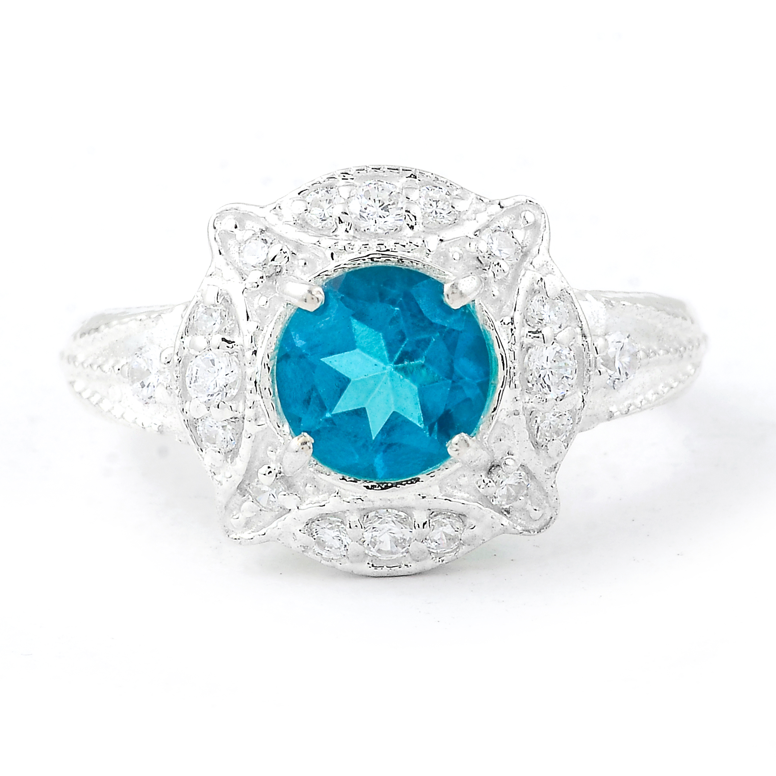 NO RESERVE 2.40 Ct Round Pariba Topaz, Cubic Zirconia 925 Sterling Silver Ring