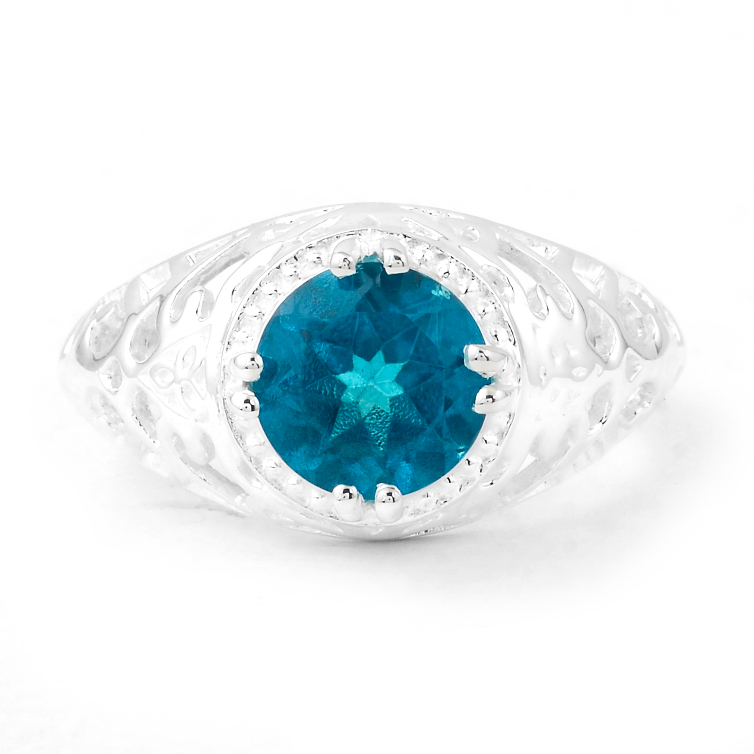 NO RESERVE 2.42 Ct Round Paraiba Topaz 925 Sterling Silver Ring