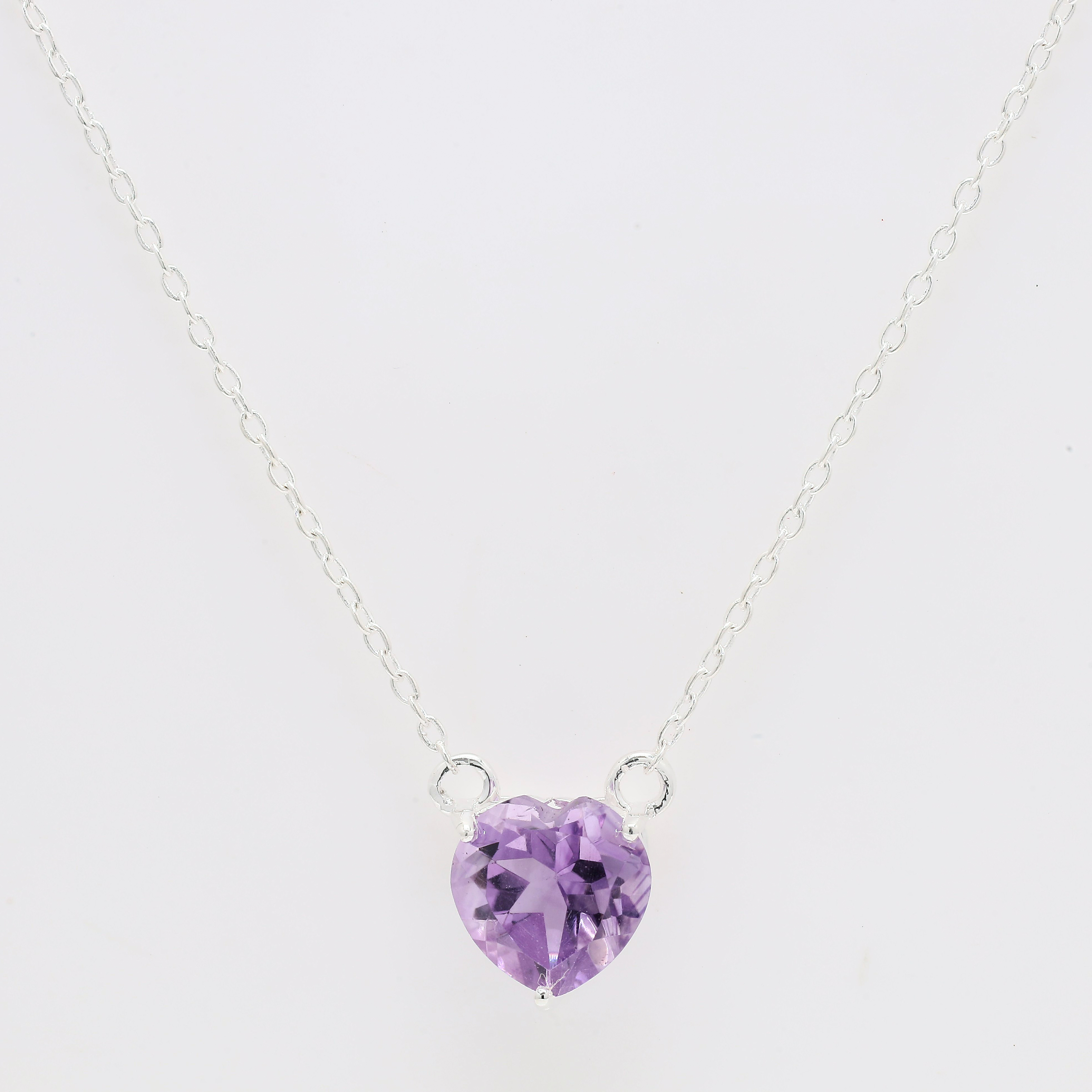 NO RESERVE 2.50 Ct Heart Amethyst 925 Sterling Silver Pendant