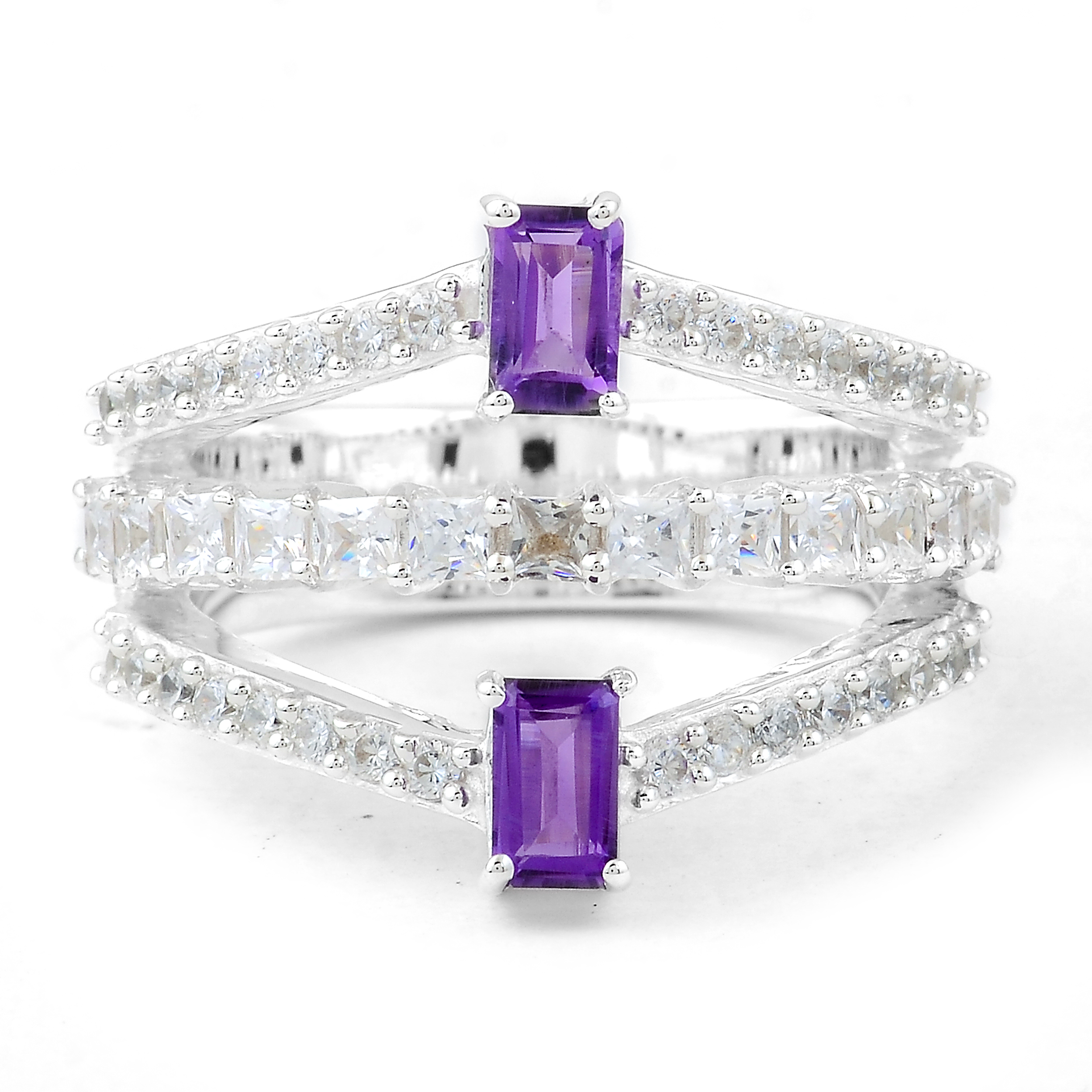 NO RESERVE 2.56 Ct Octagon Amethyst, Cubic Zirconia 925 Sterling Silver Ring