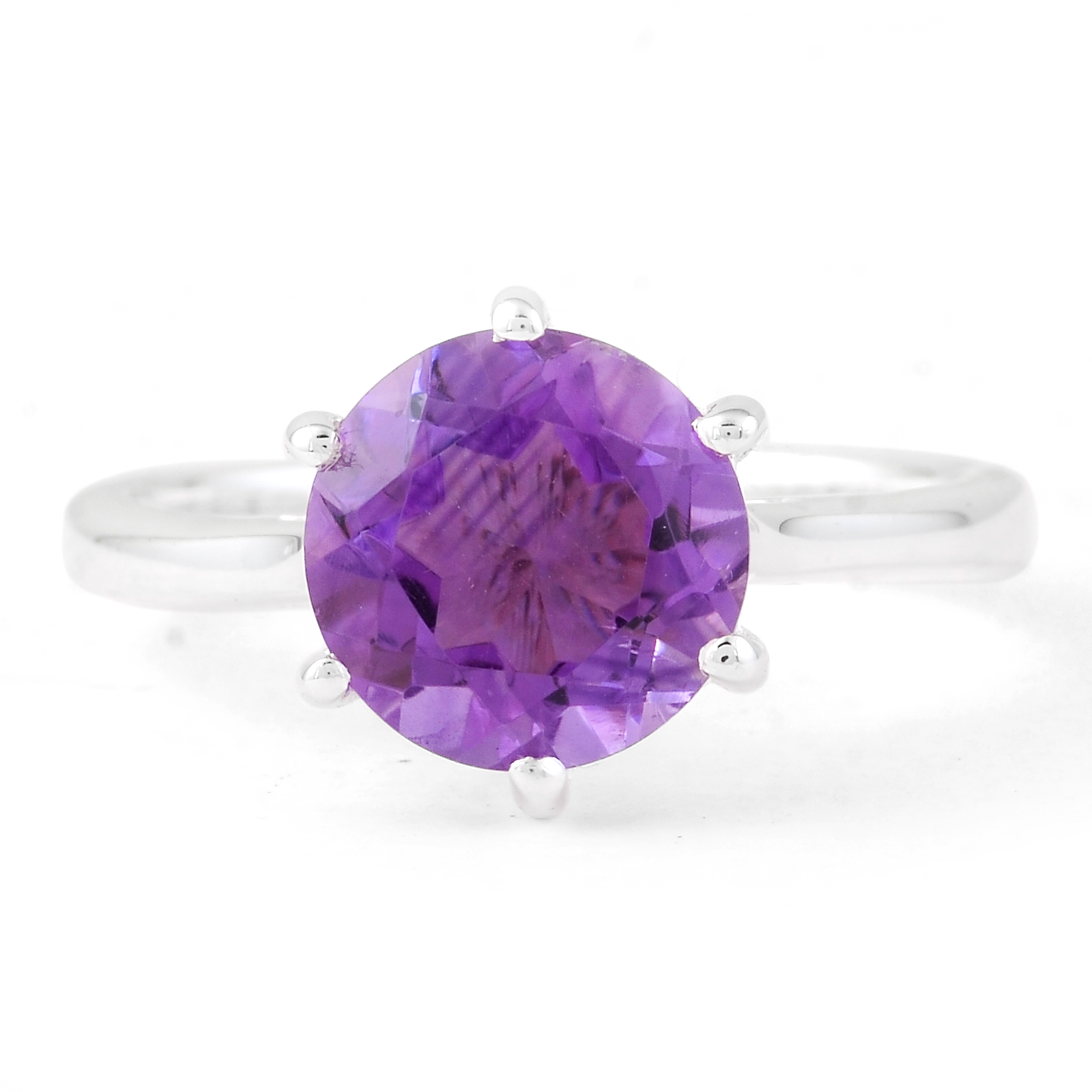 NO RESERVE 2.59 Ct Round Amethyst 925 Sterling Silver Ring