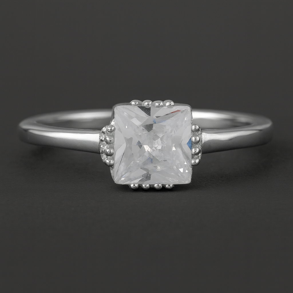 NO RESERVE 2.66 Ct Square Cubic Zirconia 925 Sterling Silver Ring