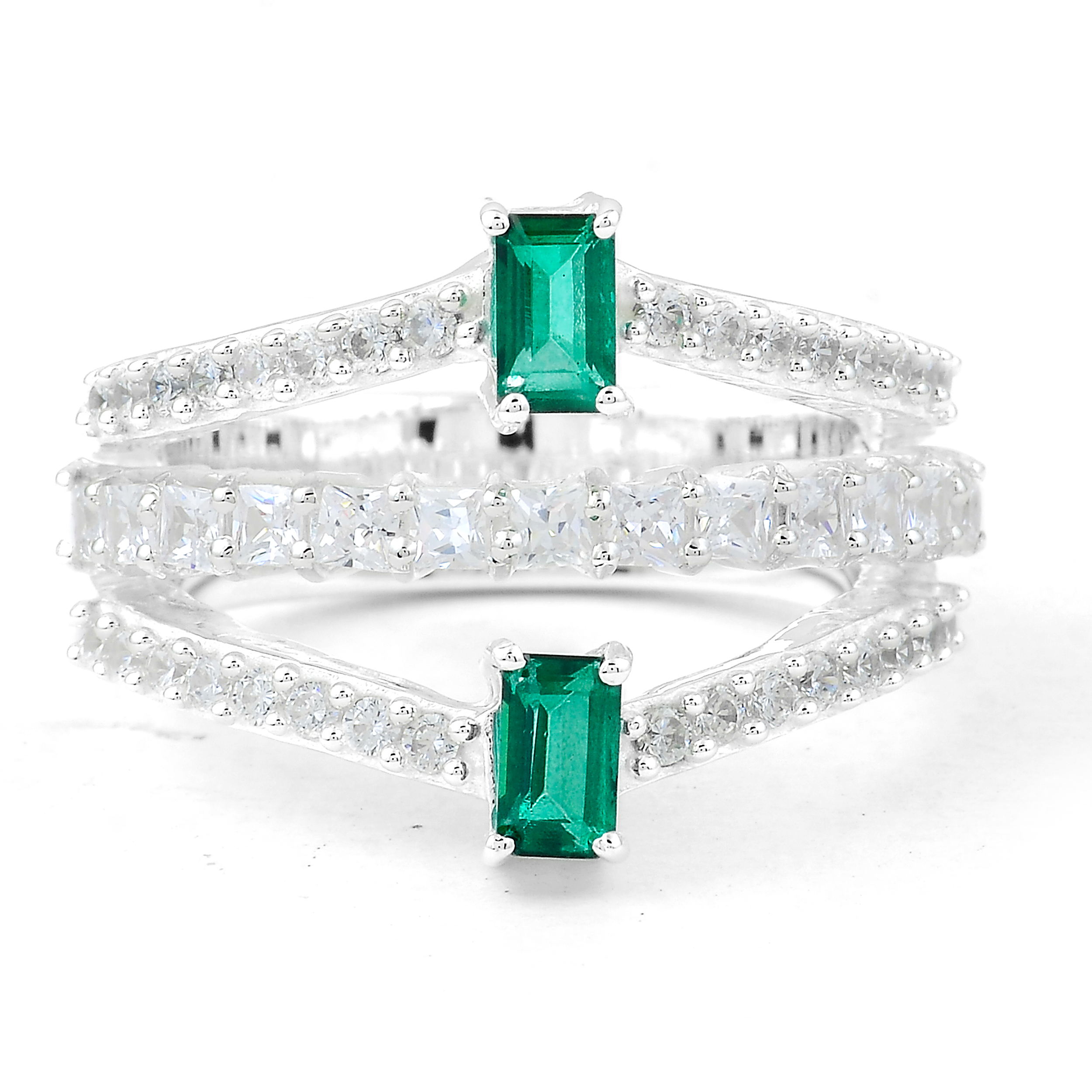 NO RESERVE 2.67 Ct Octagon Green Topaz, Cubic Zirconia 925 Sterling Silver Ring