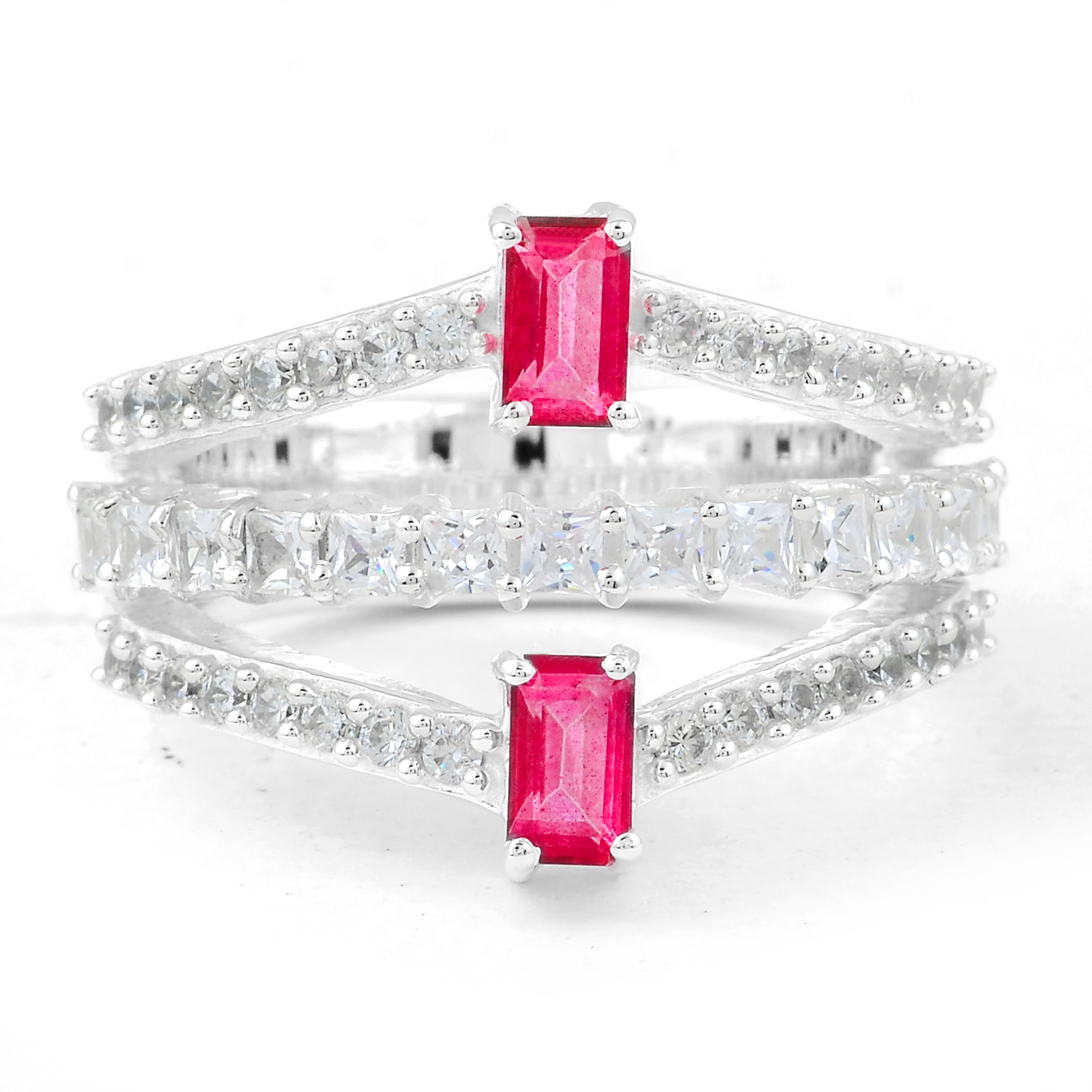 NO RESERVE 2.70 Ct Octagon Pink Topaz, Cubic Zirconia 925 Sterling Silver Ring