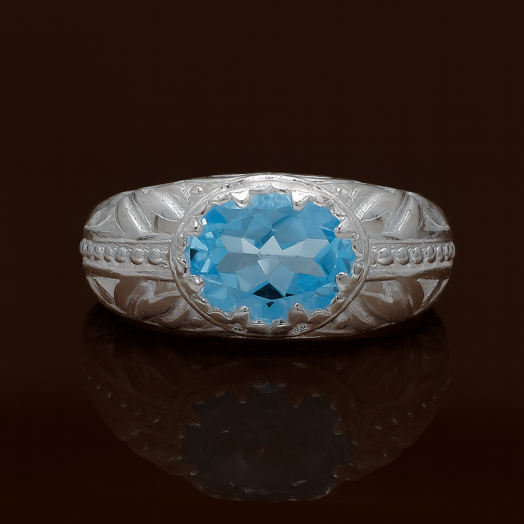 NO RESERVE 2.77 Ct Oval Blue Topaz 925 Sterling Silver Ring