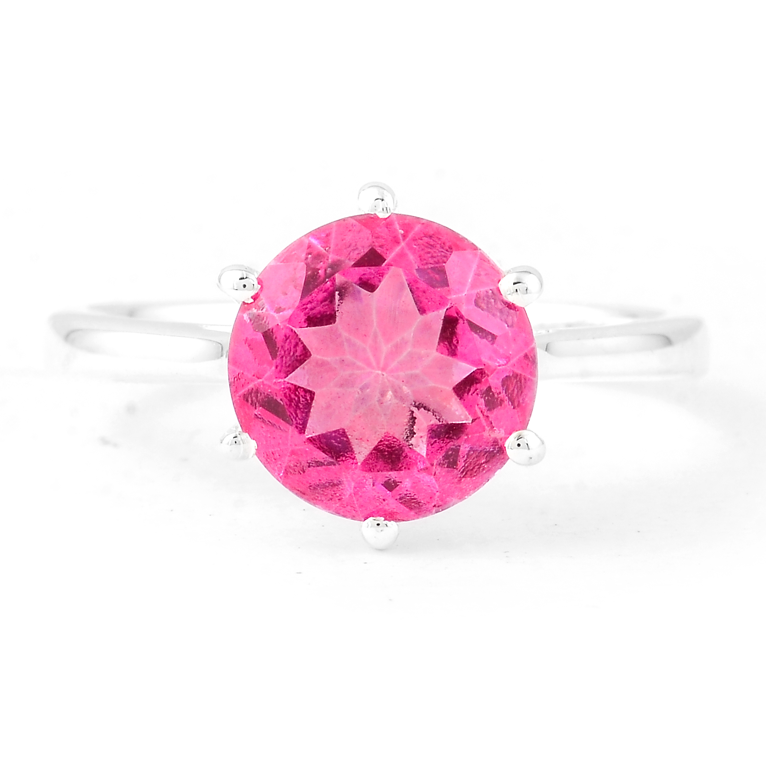 NO RESERVE 2.80 Ct Round Pink Topaz 925 Sterling Silver Ring