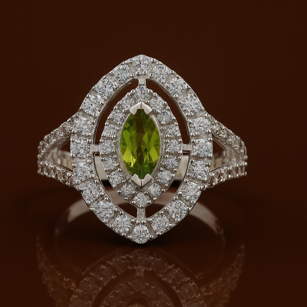 NO RESERVE 2.85 Ct Marquise Peridot, Cubic Zirconia 925 Sterling Silver Ring