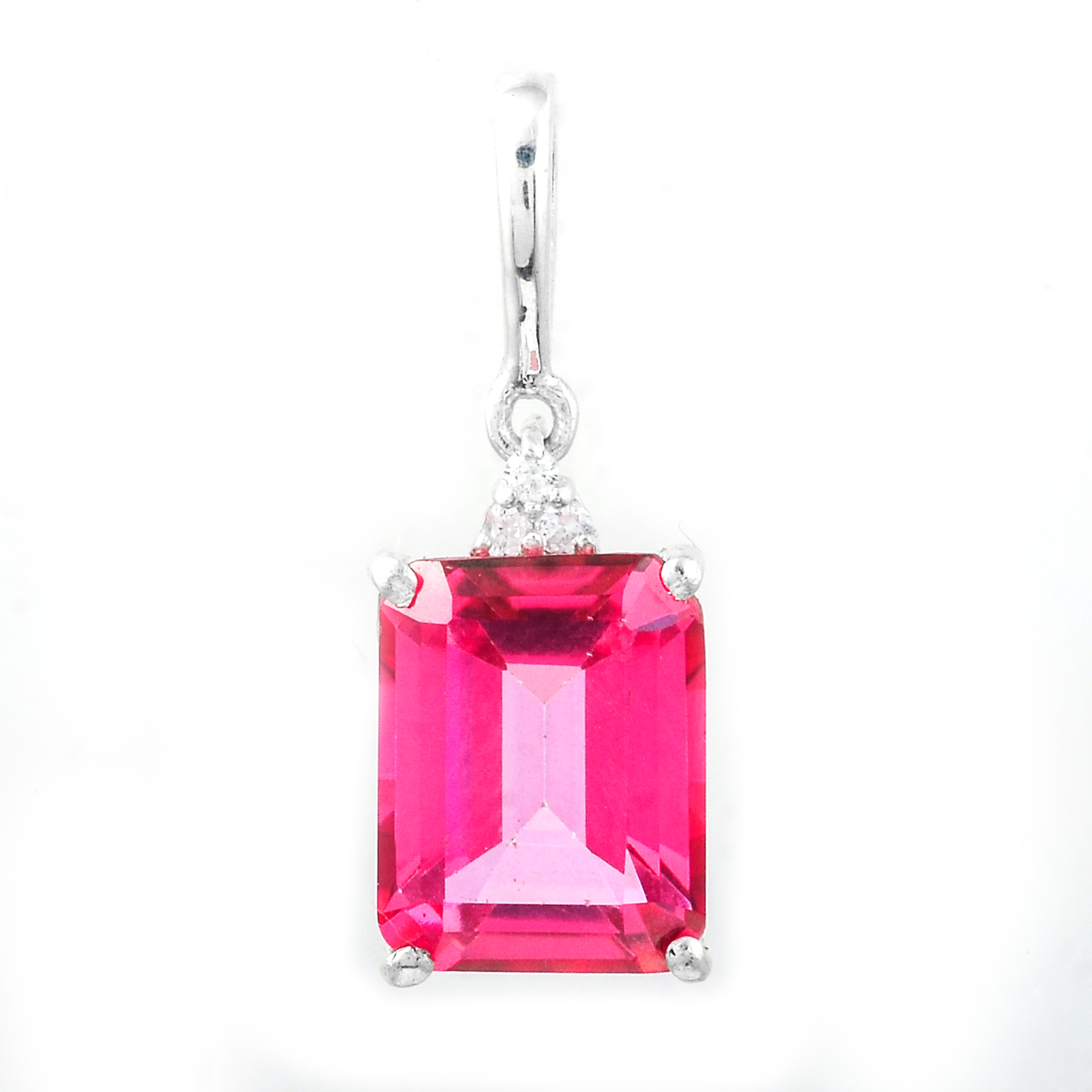 NO RESERVE 2.90 Ct Octagon Pink Topaz, White Zircon, 925 Sterling Silver Pendant