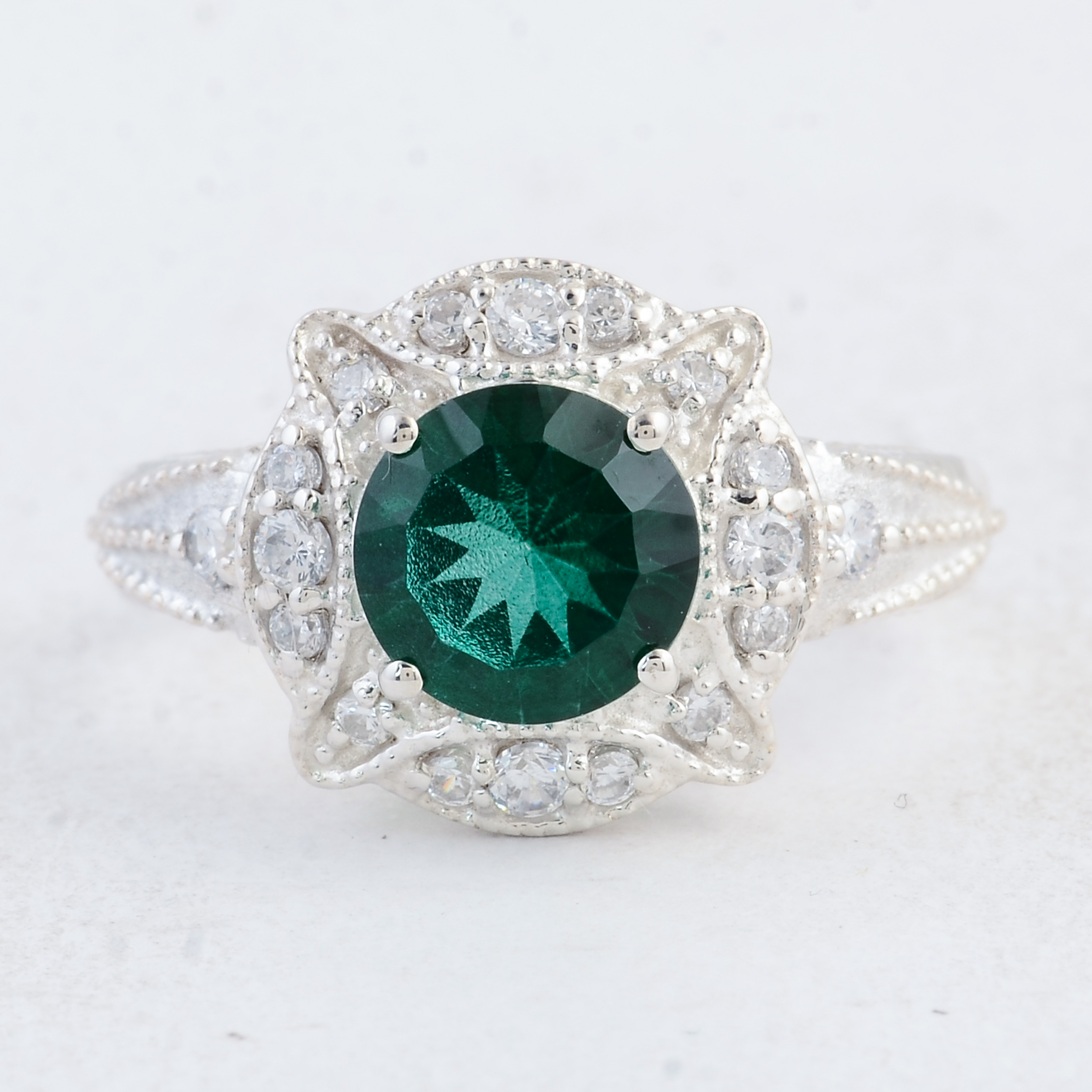 NO RESERVE 2.95 Ct Round Green Topaz 925 Sterling Silver Ring