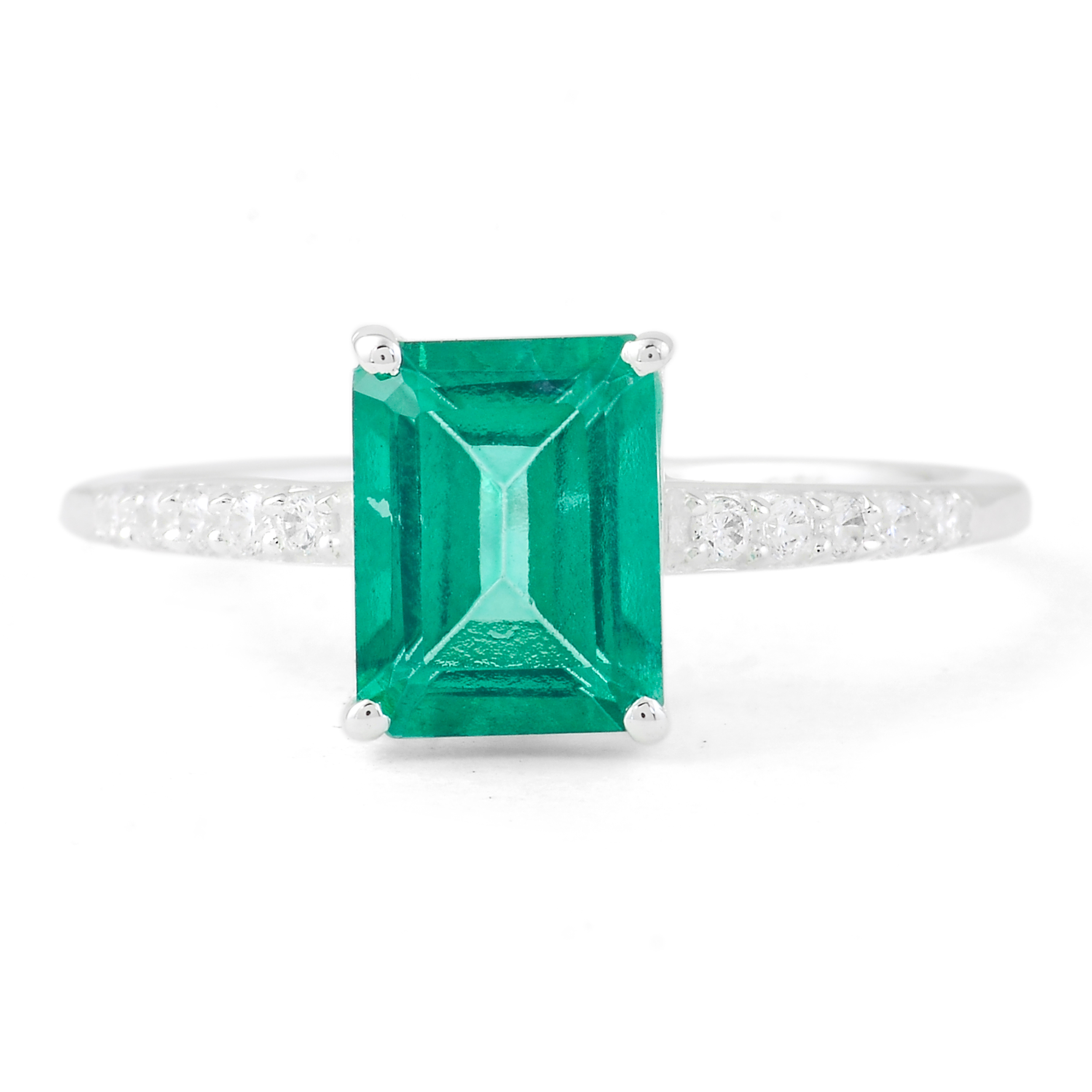 NO RESERVE 2.97 Ct Octagon Green Topaz, Cubic Zirconia 925 Sterling Silver Ring