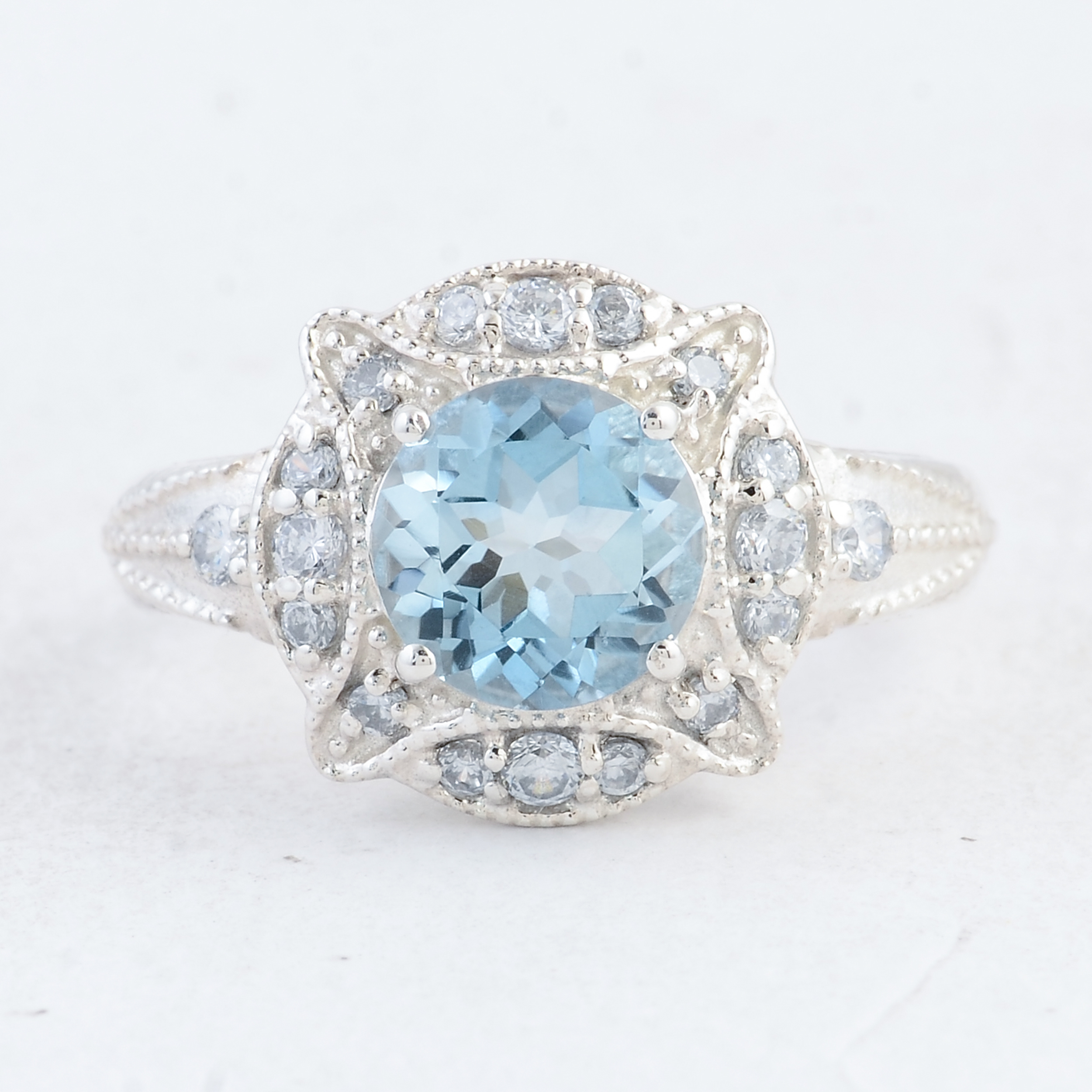 NO RESERVE 3.06 Ct Round Swiss Blue Topaz 925 Sterling Silver Ring