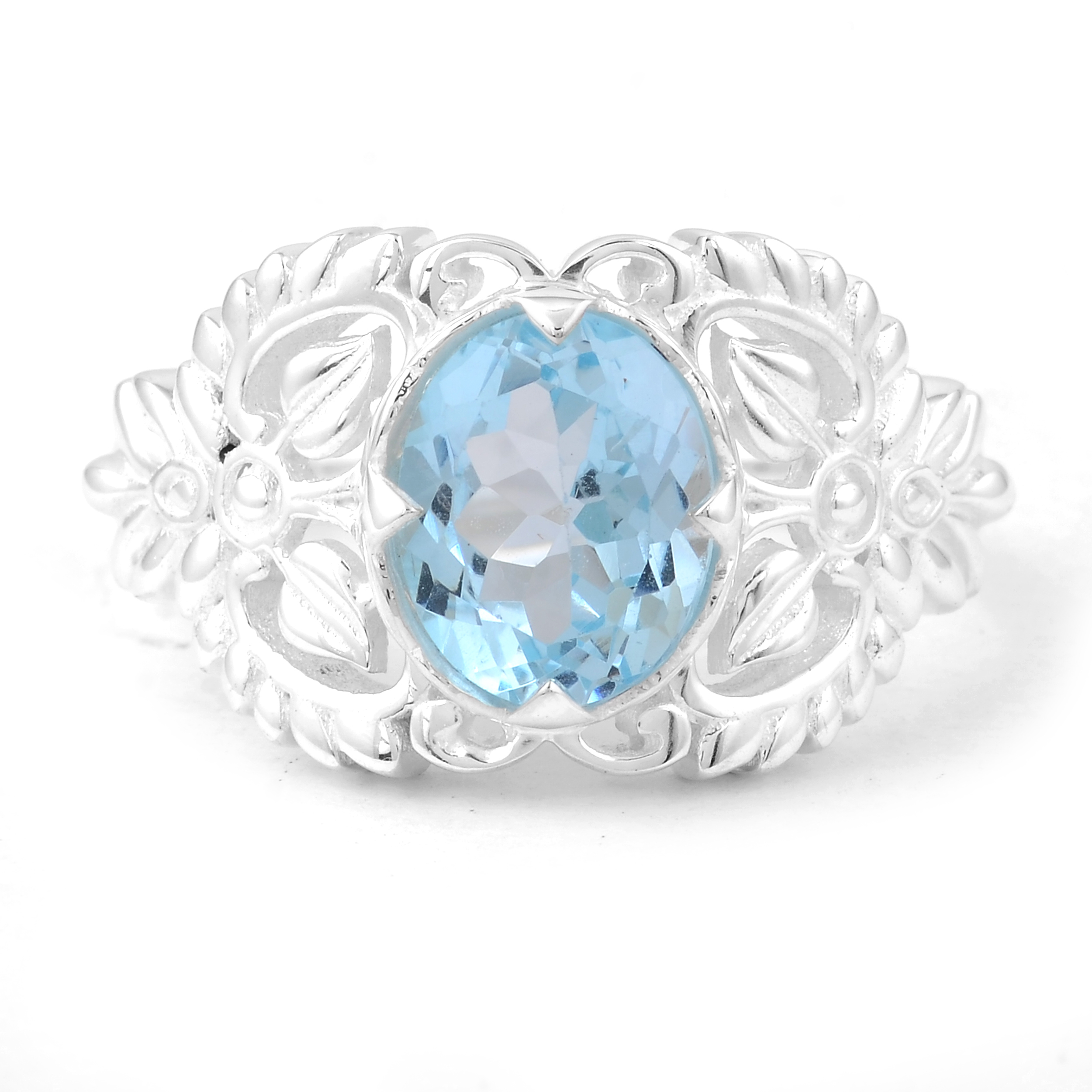 NO RESERVE 3.14 Ct Oval Blue Topaz, 925 Sterling Silver Ring