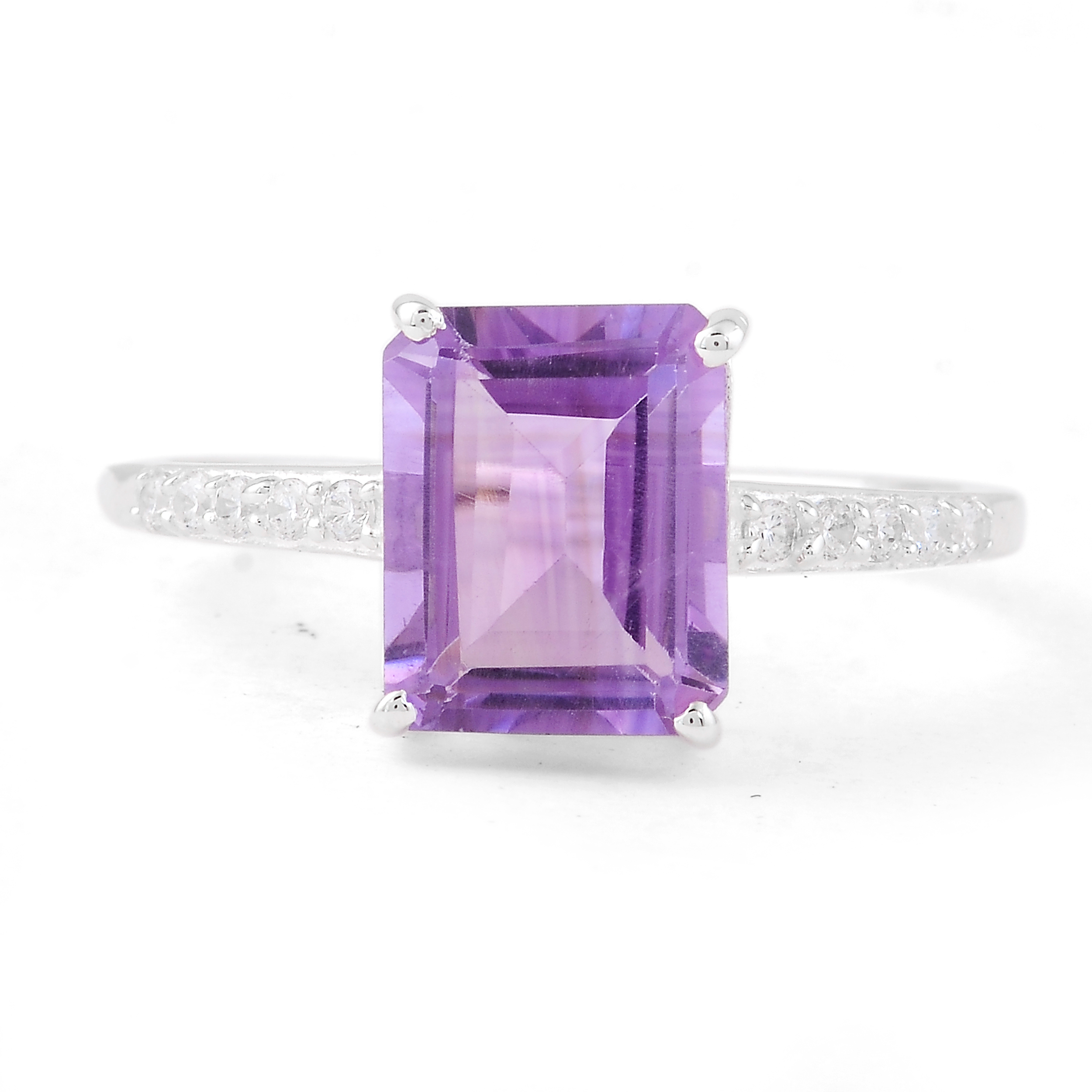 NO RESERVE 3.19 Ct Octagon Amethyst, Cubic Zirconia 925 Sterling Silver Ring