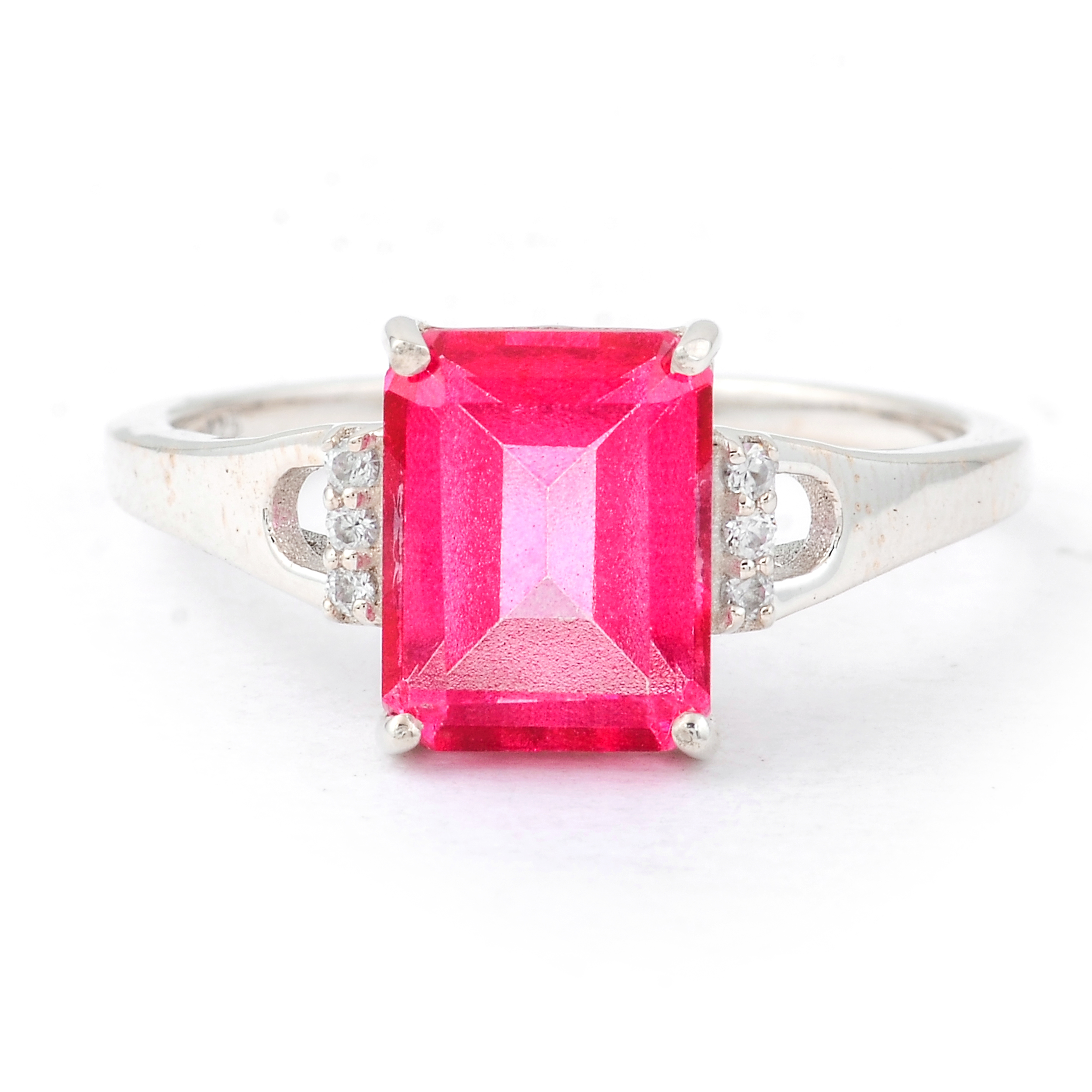 NO RESERVE 3.19 Ct Octagon Pink Topaz, White Zircon, 925 Sterling Silver Ring