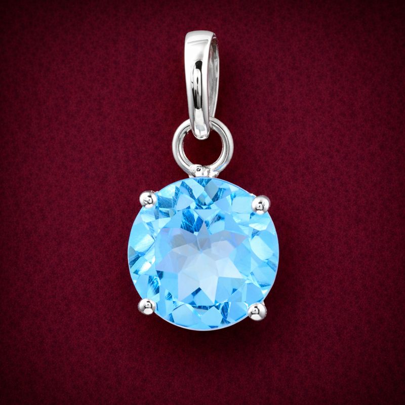 NO RESERVE 3.25 Ct Round Blue Topaz, 925 Sterling Silver Pendant