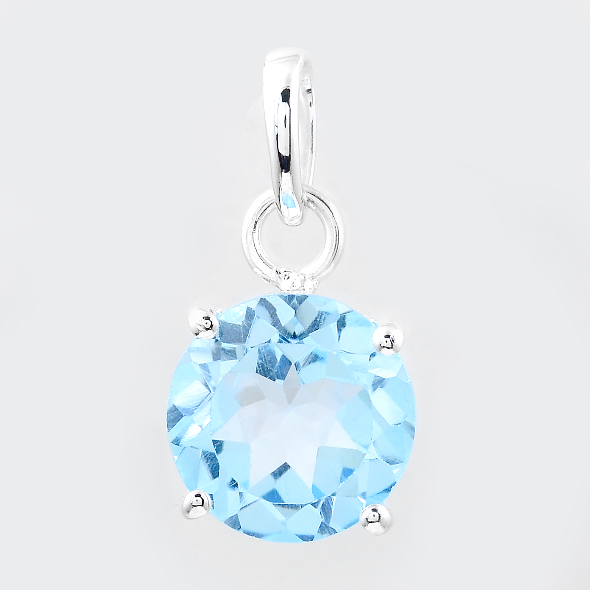 NO RESERVE 3.25 Ct Round Blue Topaz, 925 Sterling Silver Pendant