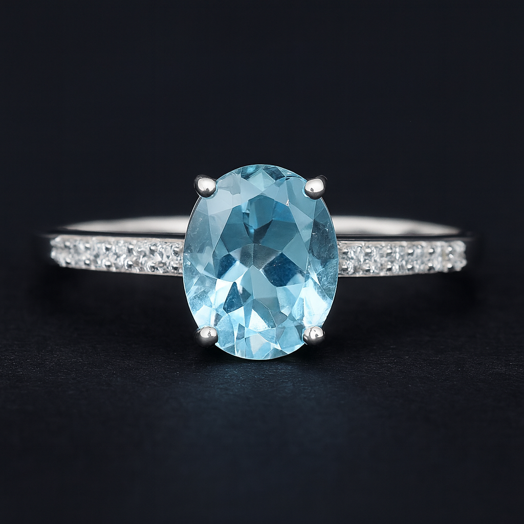 NO RESERVE 3.31 Ct Oval Blue Topaz, Cubic Zirconia 925 Sterling Silver Ring