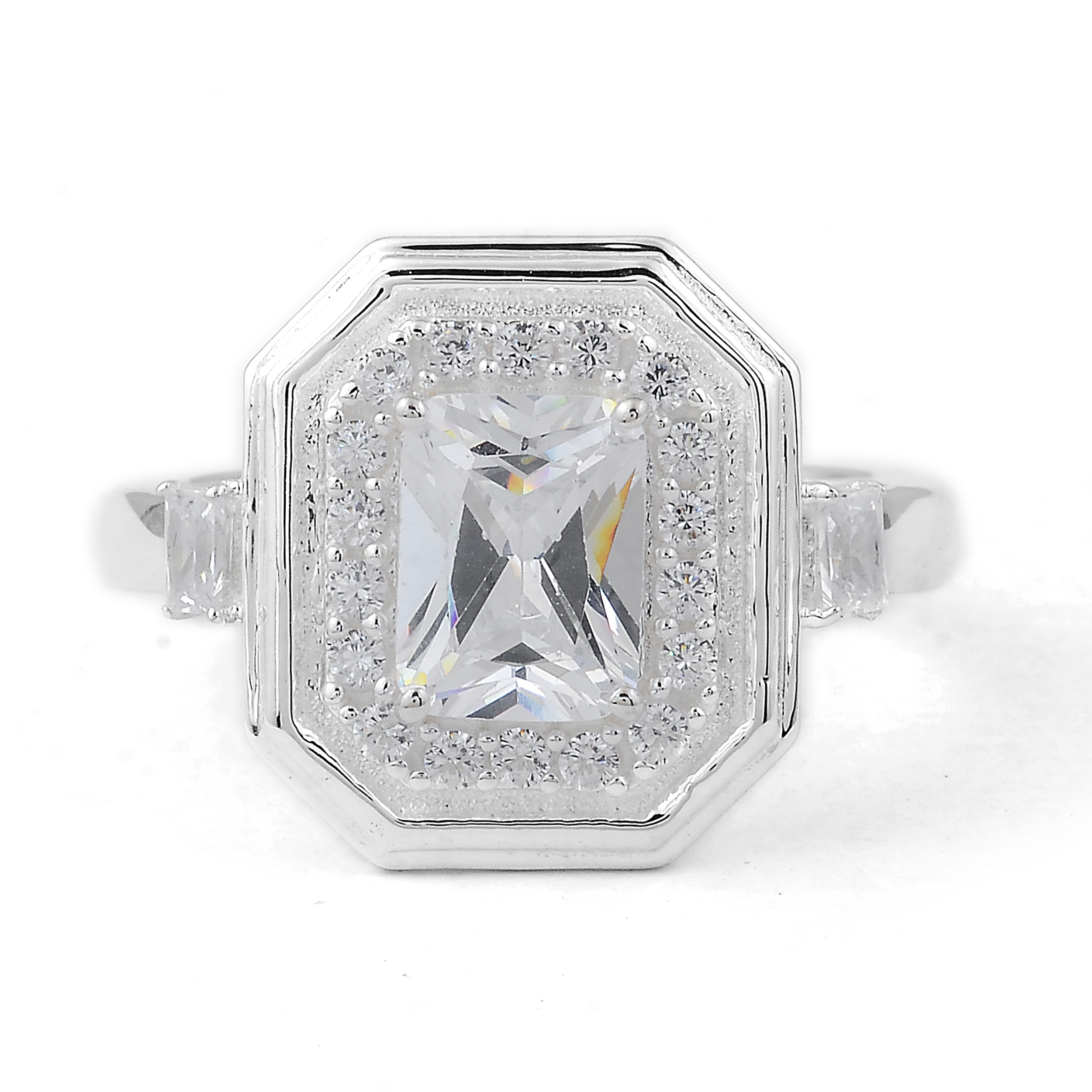 NO RESERVE 3.40 Ct Octagon Cubic Zirconia 925 Sterling Silver Ring