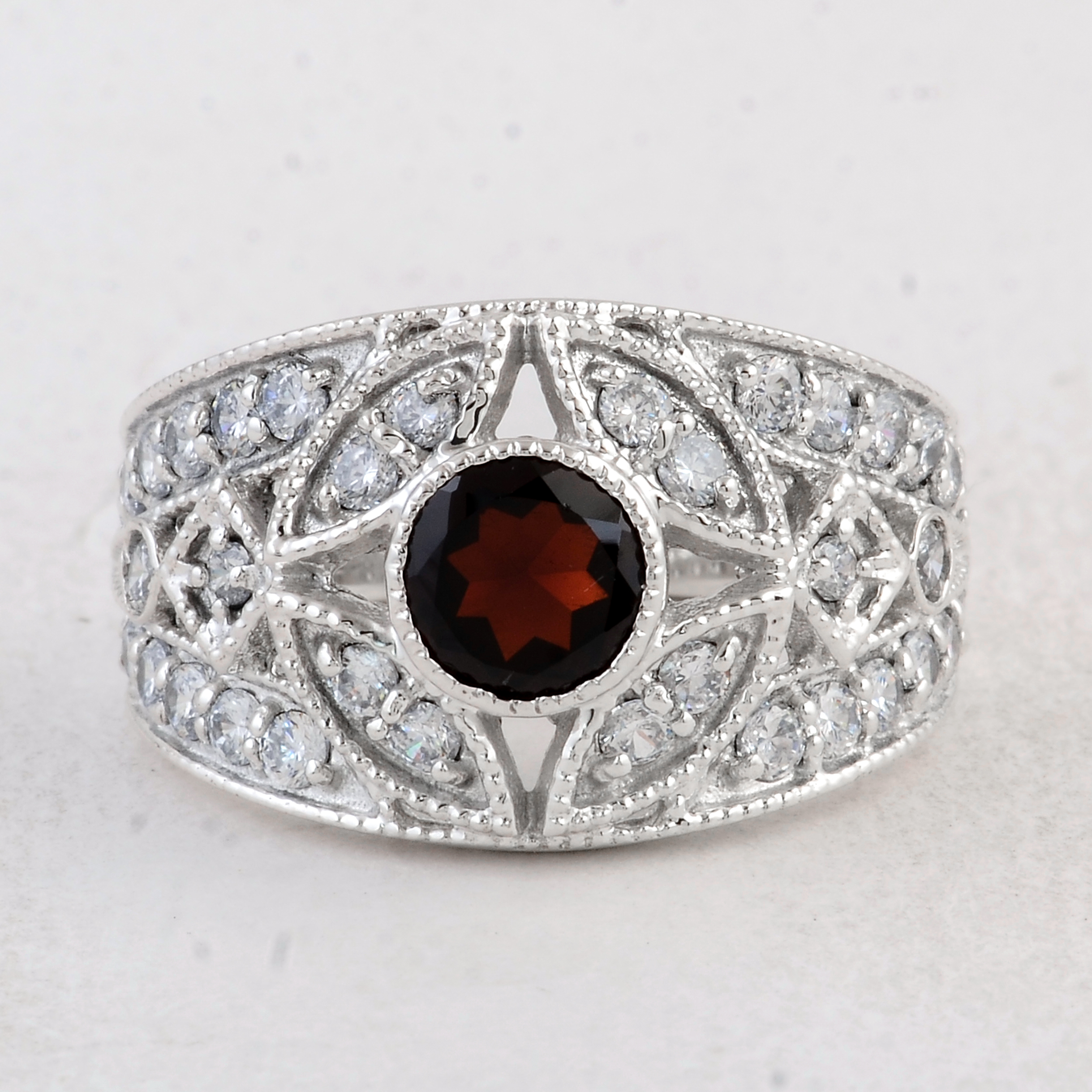 NO RESERVE 3.45 Ct Round Garnet 925 Sterling Silver Ring