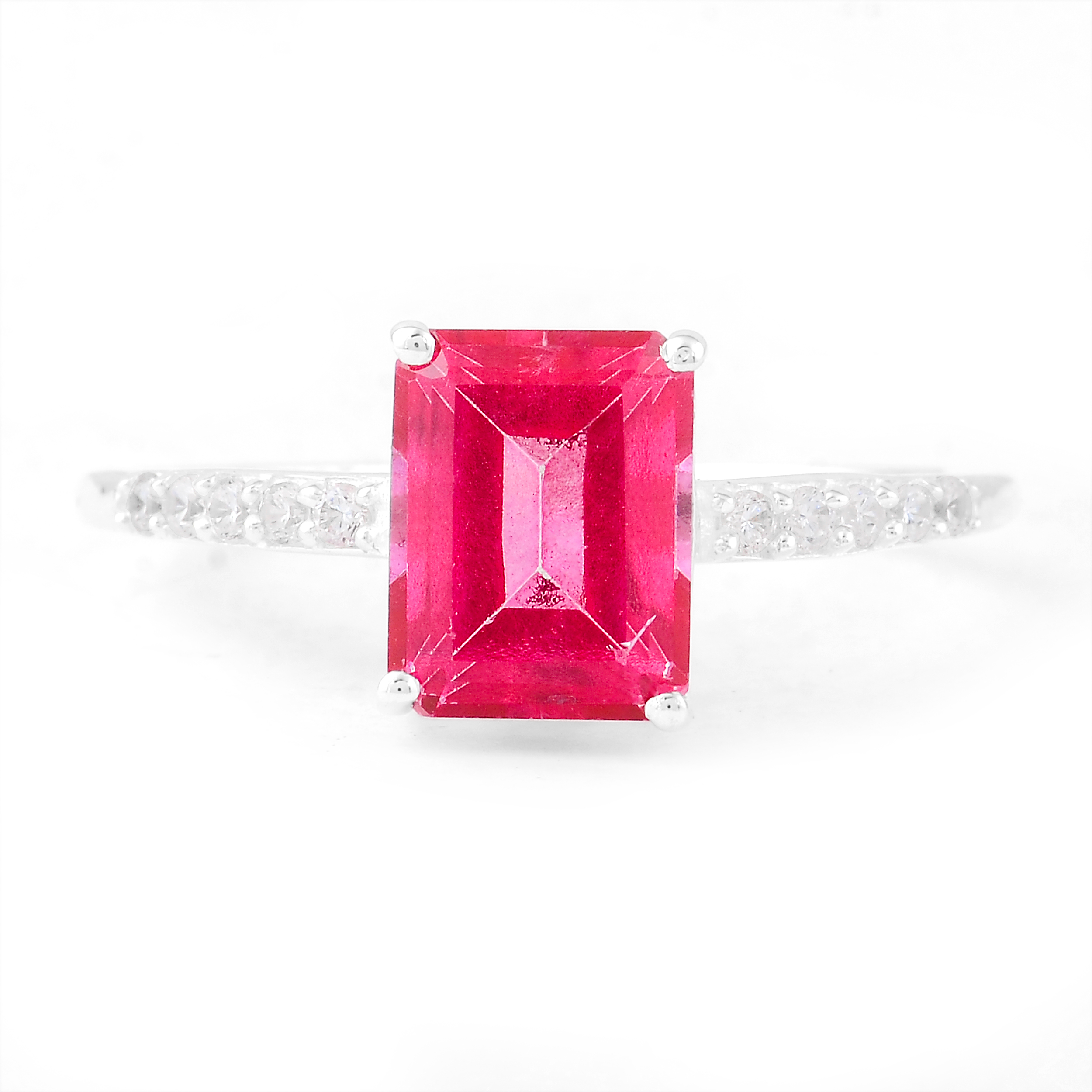 NO RESERVE 3.46 Ct Octagon Pink Topaz, Cubic Zirconia 925 Sterling Silver Ring