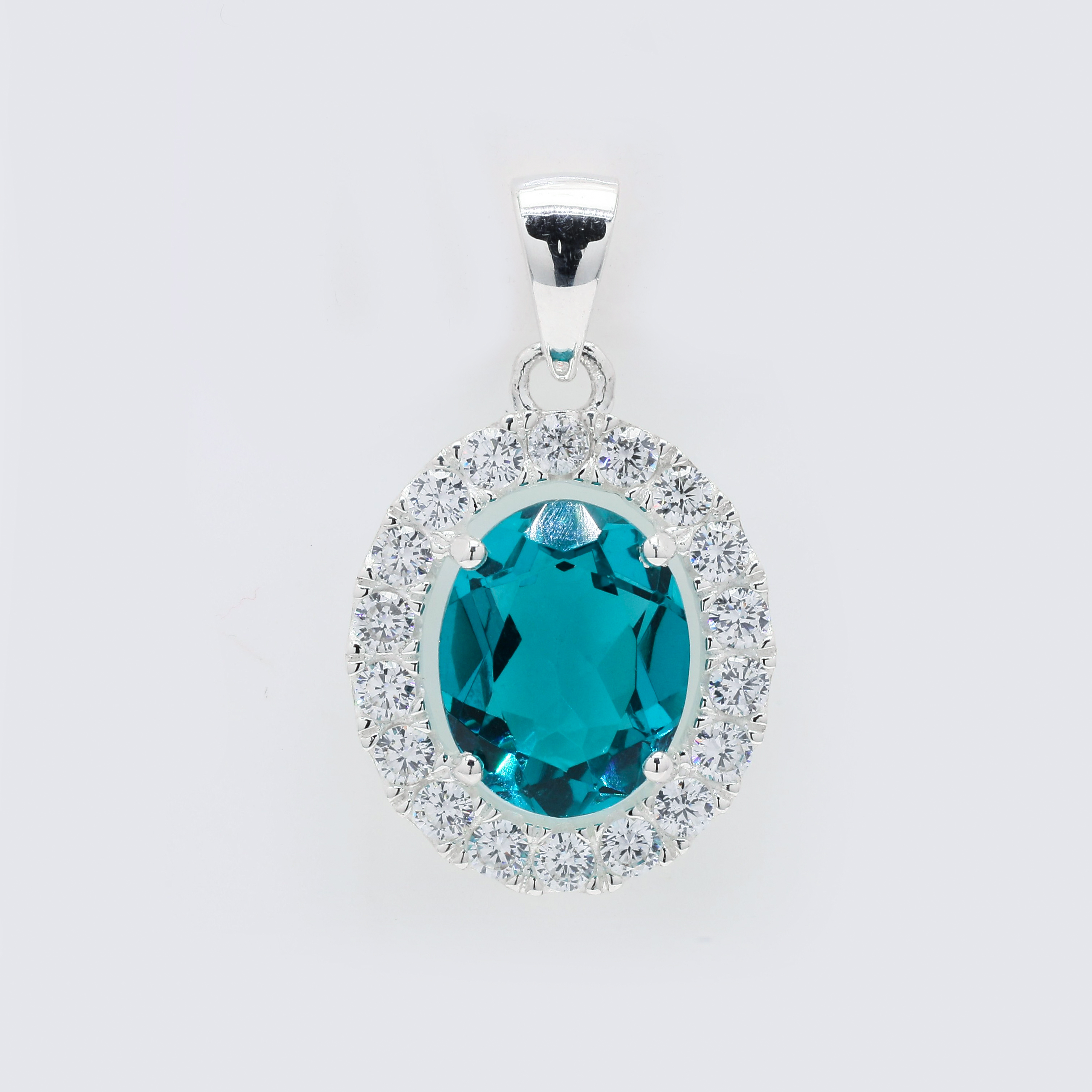 NO RESERVE 3.51 Ct Oval Cr Pariba Topaz, Cubic Zirconia, 925 Sterling Silver Pendant