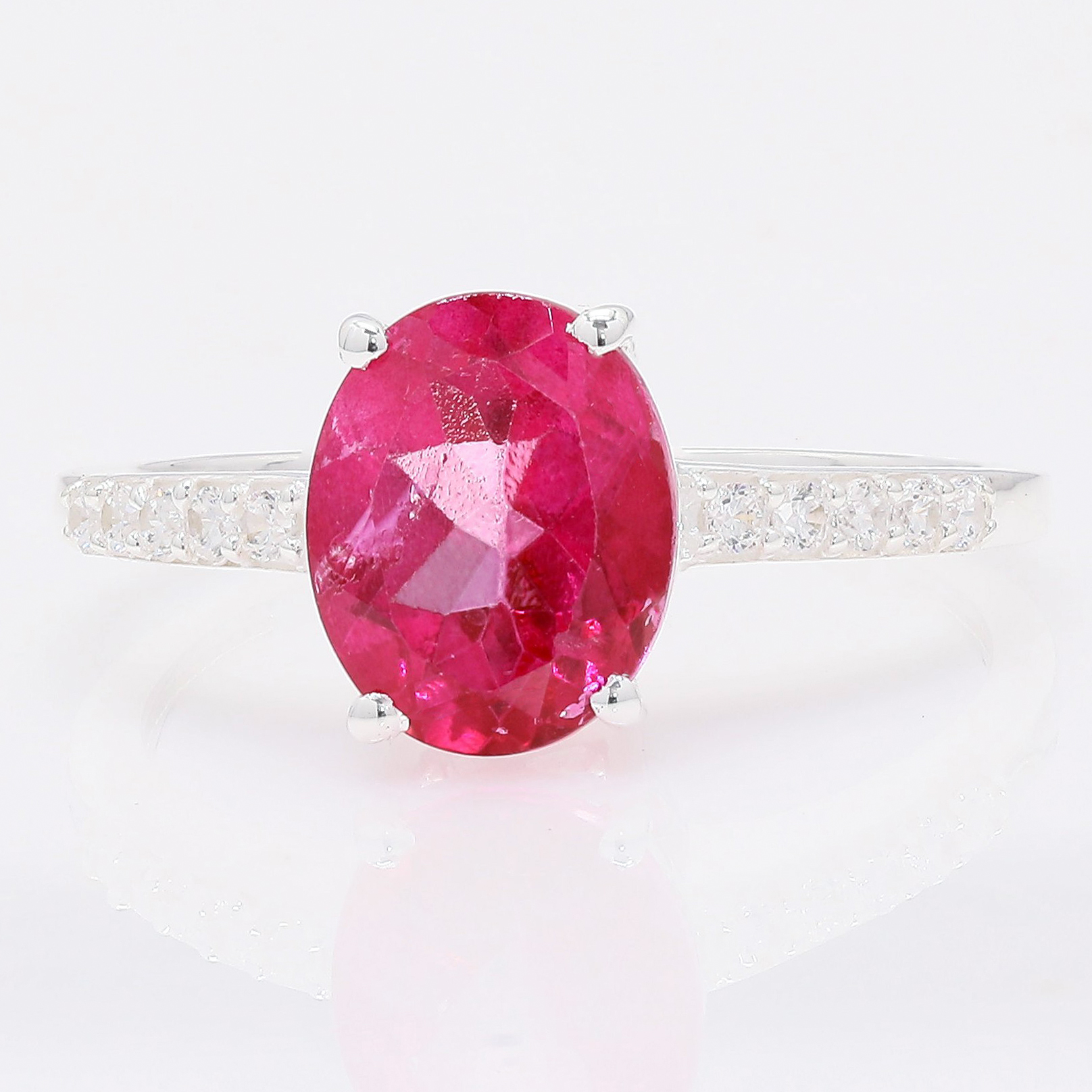 NO RESERVE 3.59 Ct Oval Pink Topaz, Cubic Zirconia 925 Sterling Silver Ring