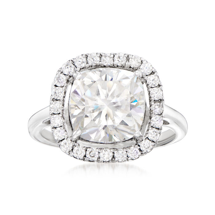 NO RESERVE 3.61 ct. t.w. Moissanite Square Halo Ring in Sterling Silver. Size 6