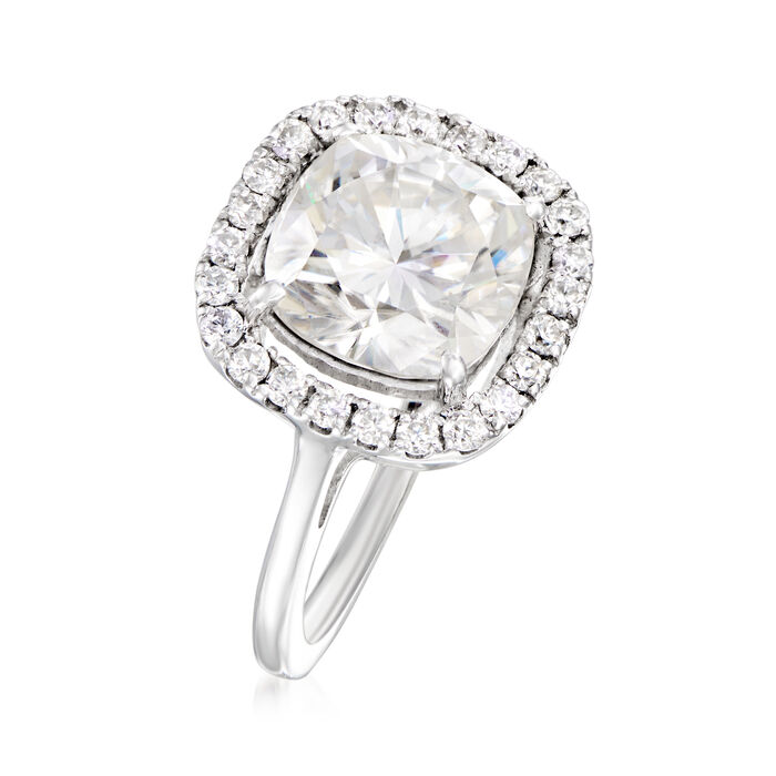 NO RESERVE 3.61 ct. t.w. Moissanite Square Halo Ring in Sterling Silver. Size 8