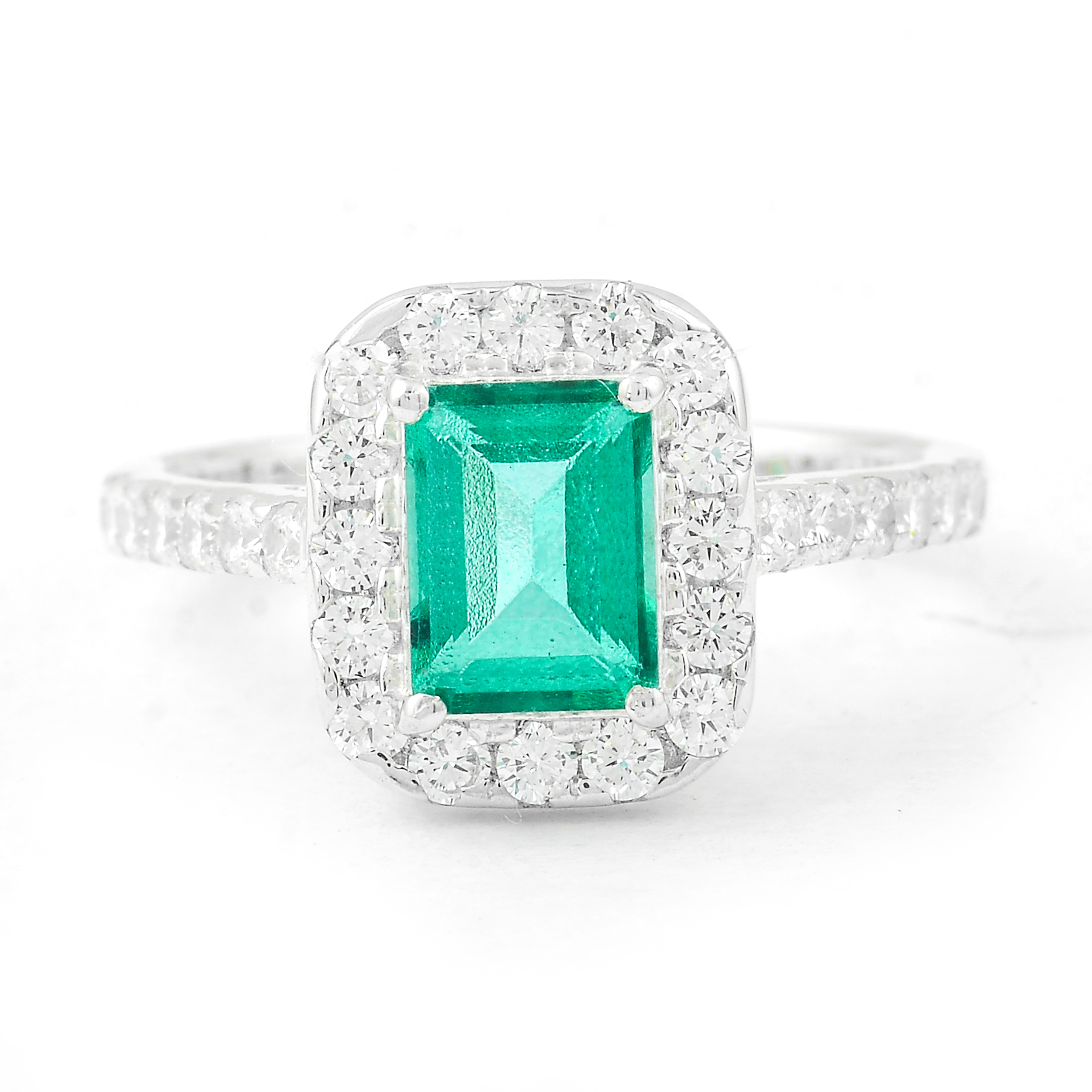 NO RESERVE 3.62 Ct Octagon Green Topaz, Cubic Zirconia, 925 Sterling Silver Ring