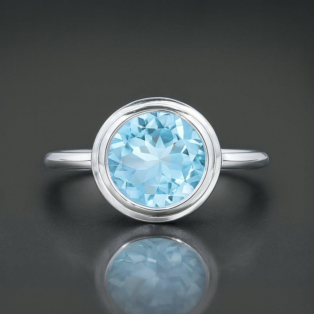 NO RESERVE 4.00 Ct Round Blue Topaz 925 Sterling Silver Ring