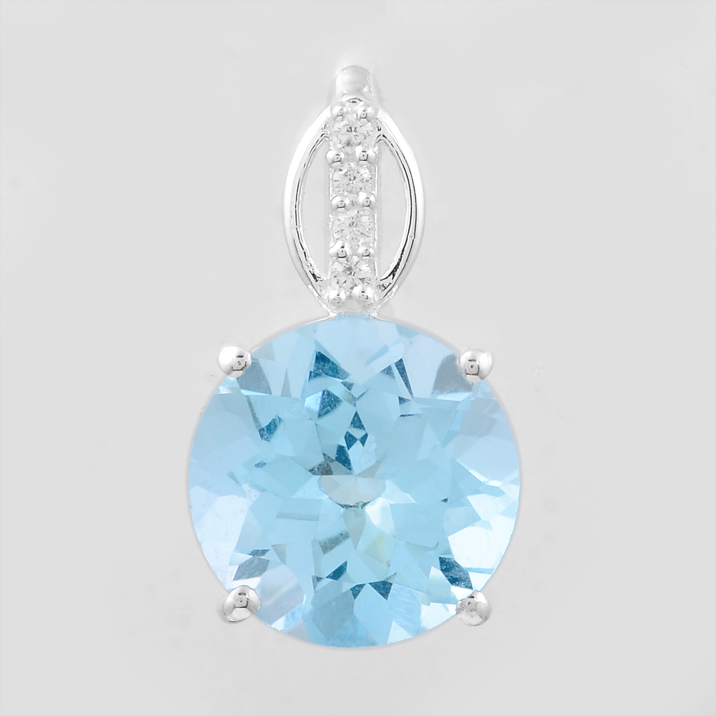 NO RESERVE 4.04 Ct Round Blue Topaz, Cubic Zirconia, 925 Sterling Silver Pendant
