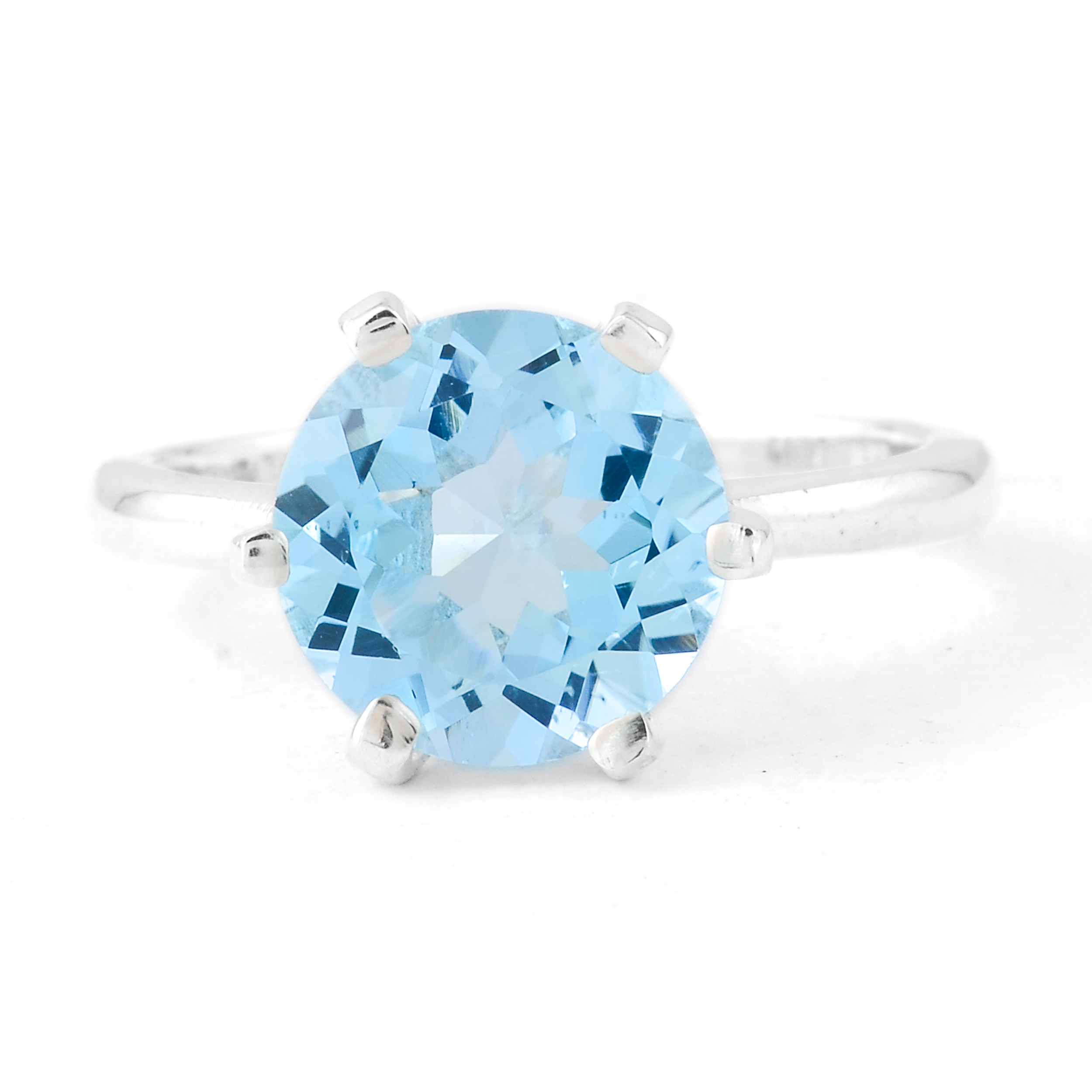 NO RESERVE 4.27 Ct Round Swiss Blue Topaz, 925 Sterling Silver Ring