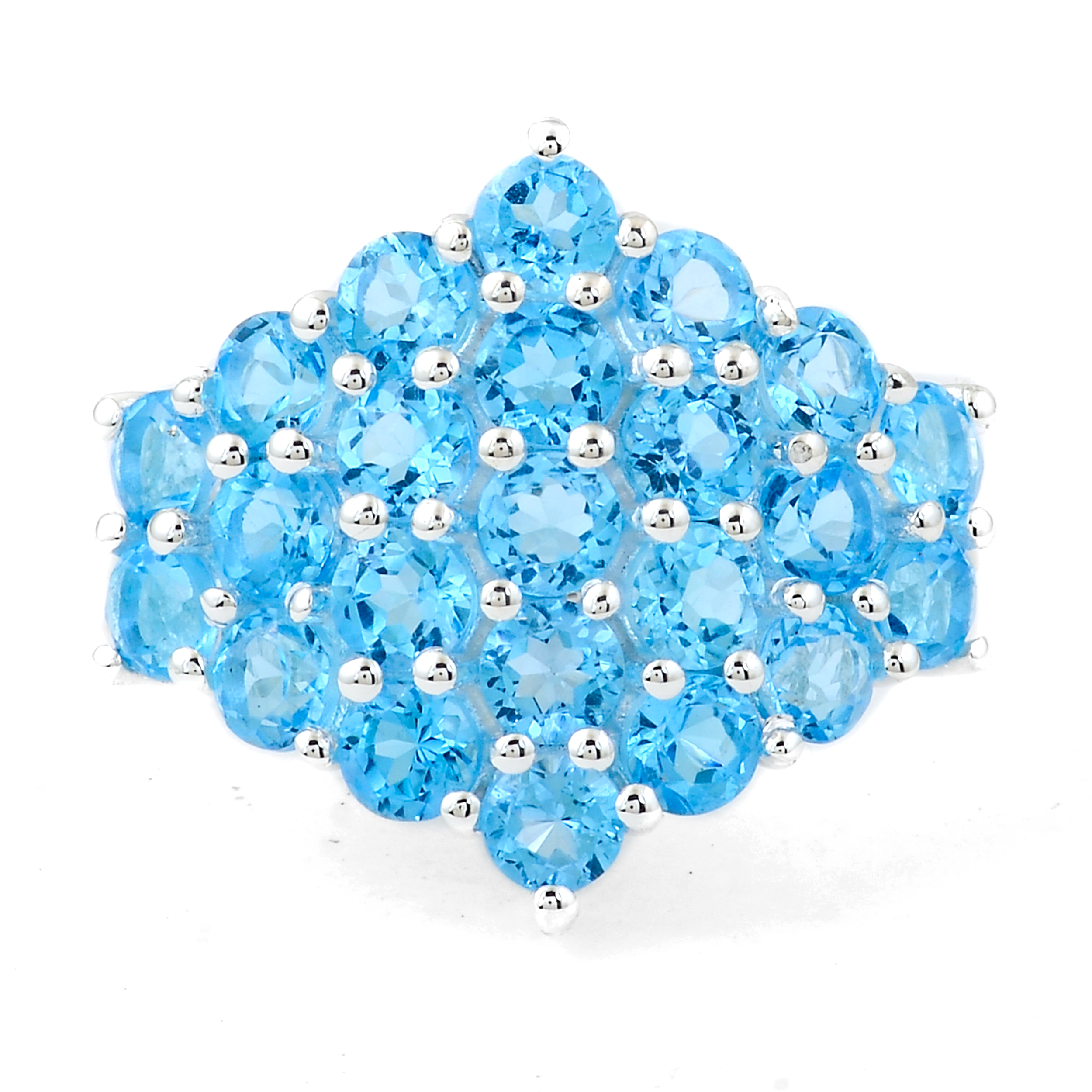 NO RESERVE 4.34 Ct Round Swiss Blue Topaz 925 Sterling Silver Ring