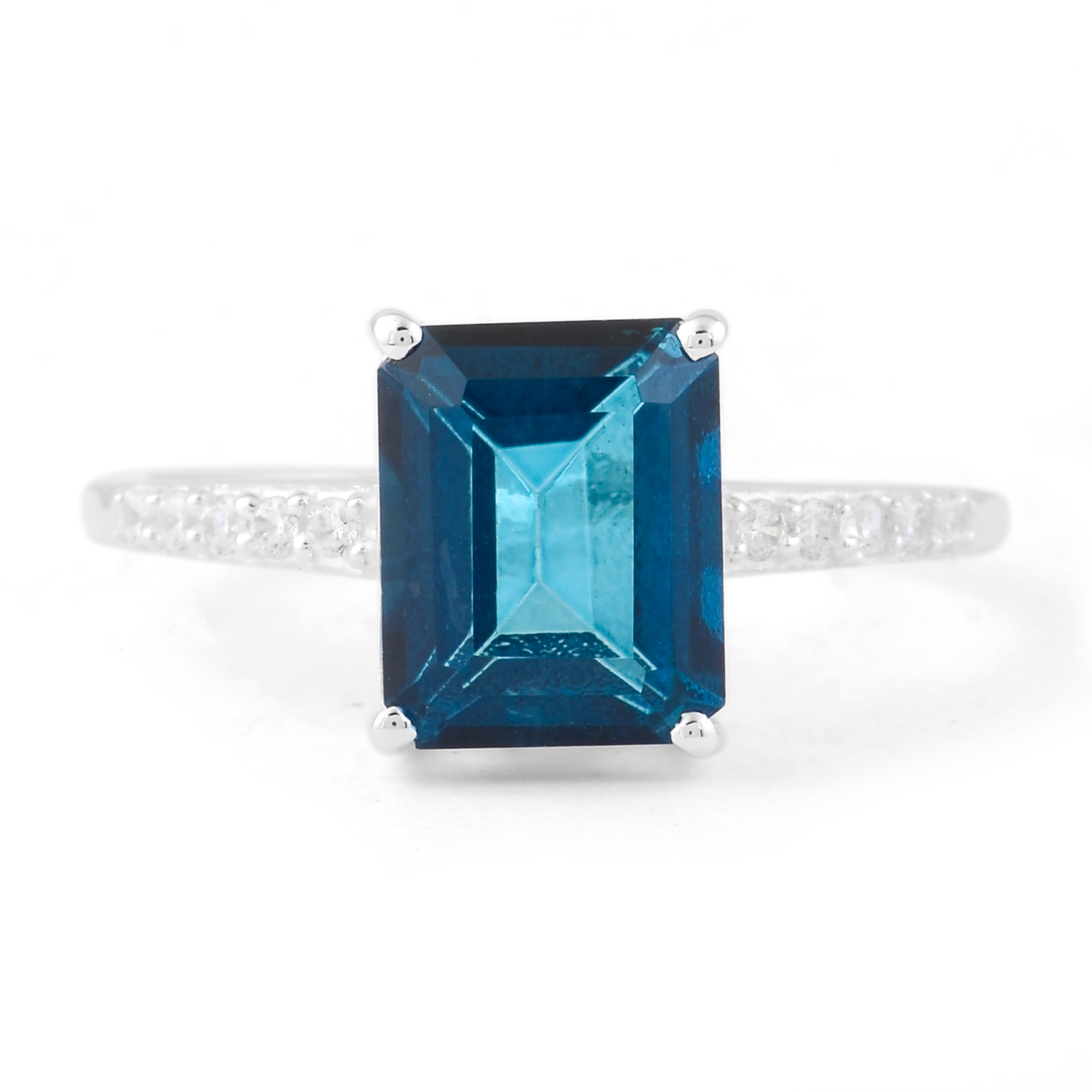 NO RESERVE 4.39 Ct Octagon Lbt Color Topaz, Cubic Zirconia 925 Sterling Silver Ring