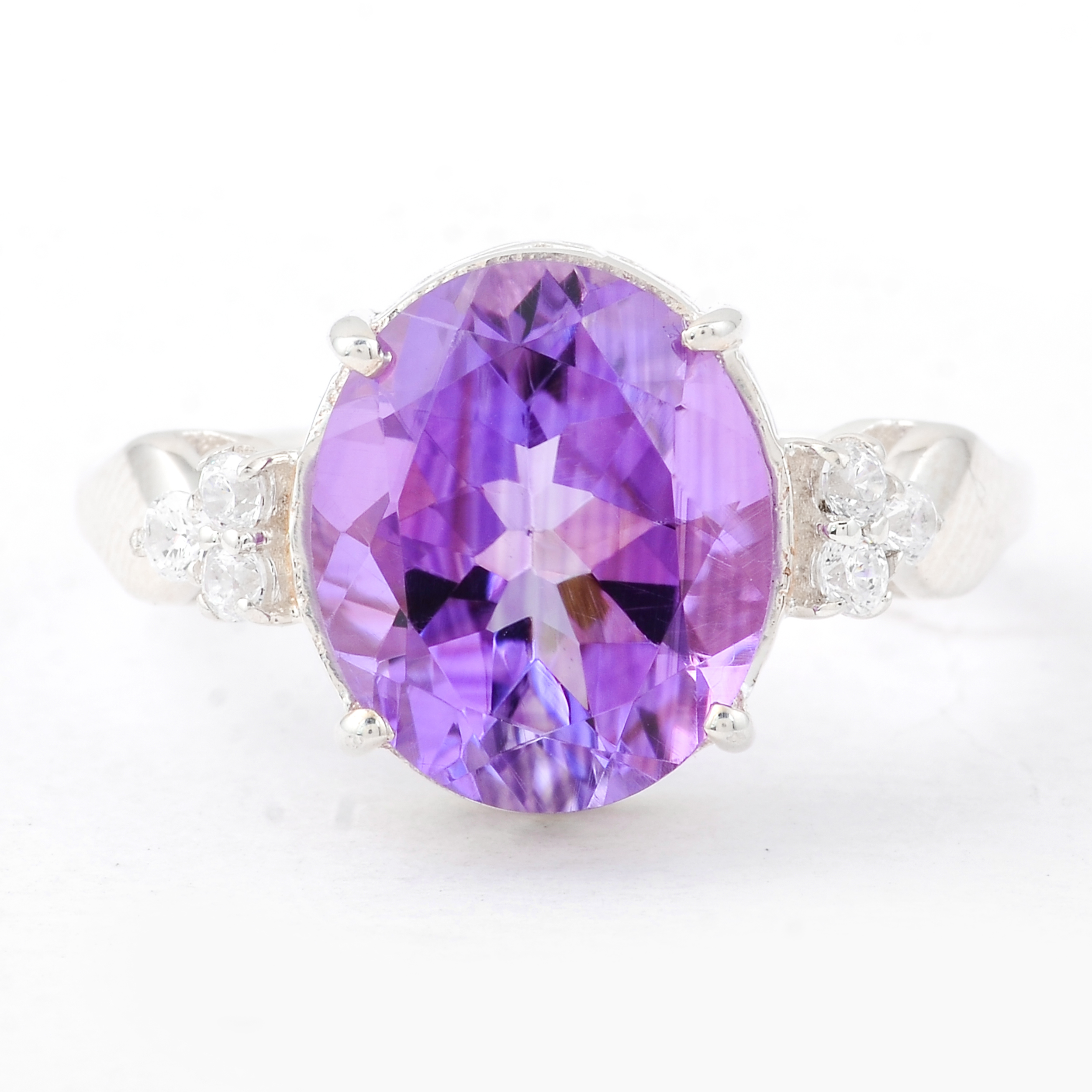 NO RESERVE 4.55 Ct Oval Amethyst, Cubic Zirconia, 925 Sterling Silver Ring