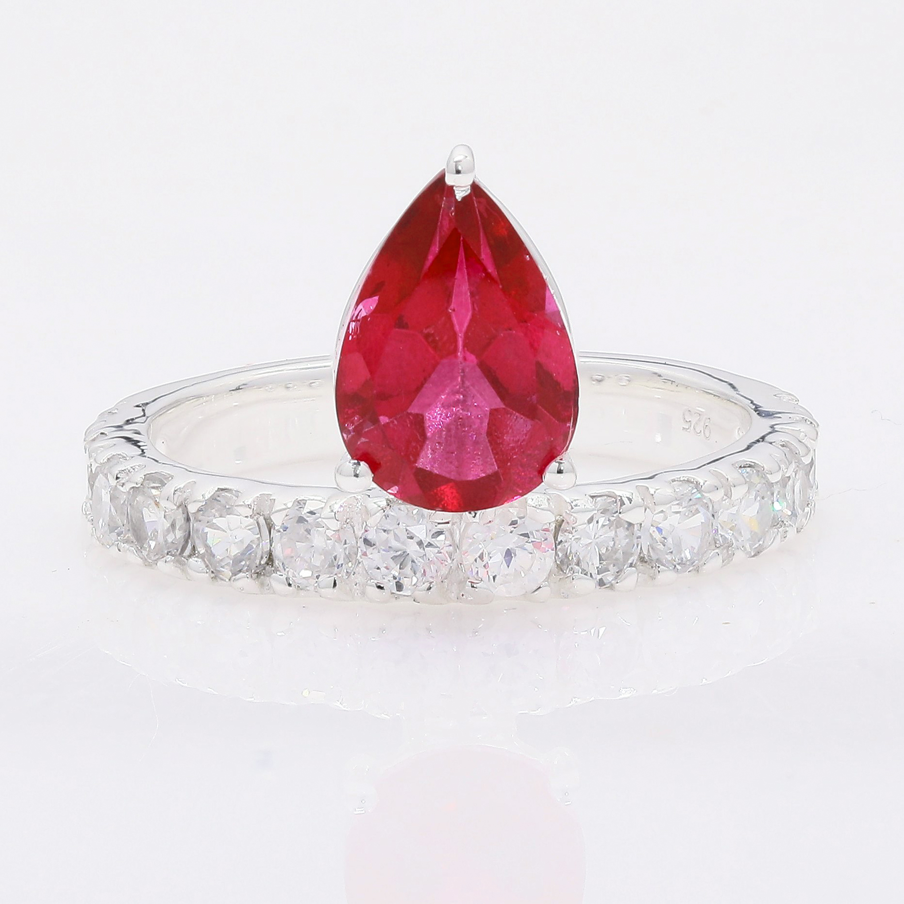 NO RESERVE 4.65 Ct Pear Pink Topaz, Cubic Zirconia 925 Sterling Silver Ring