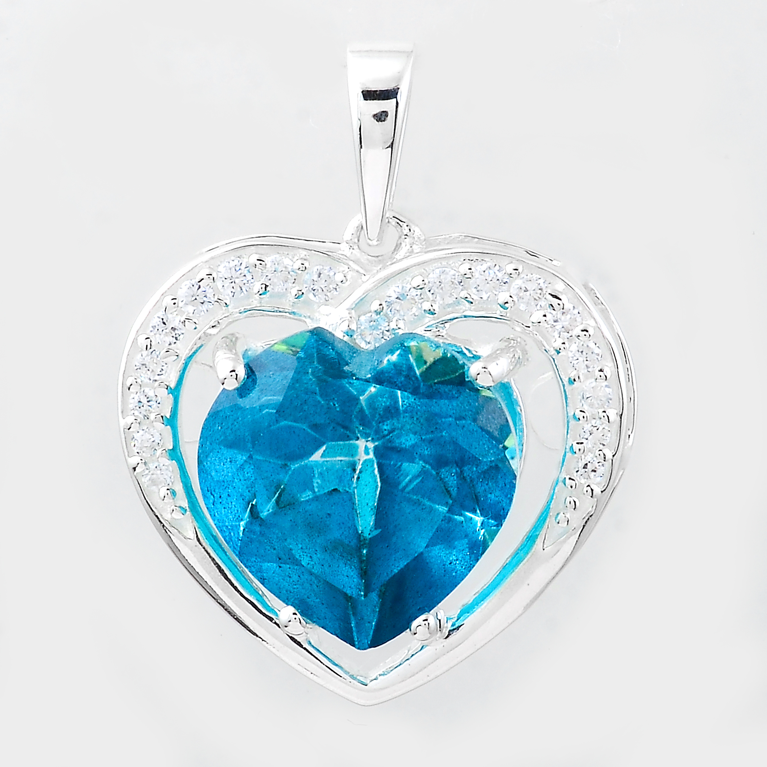 NO RESERVE 4.66 Ct Heart Pariba Topaz, Cubic Zirconia 925 Sterling Silver Pendant