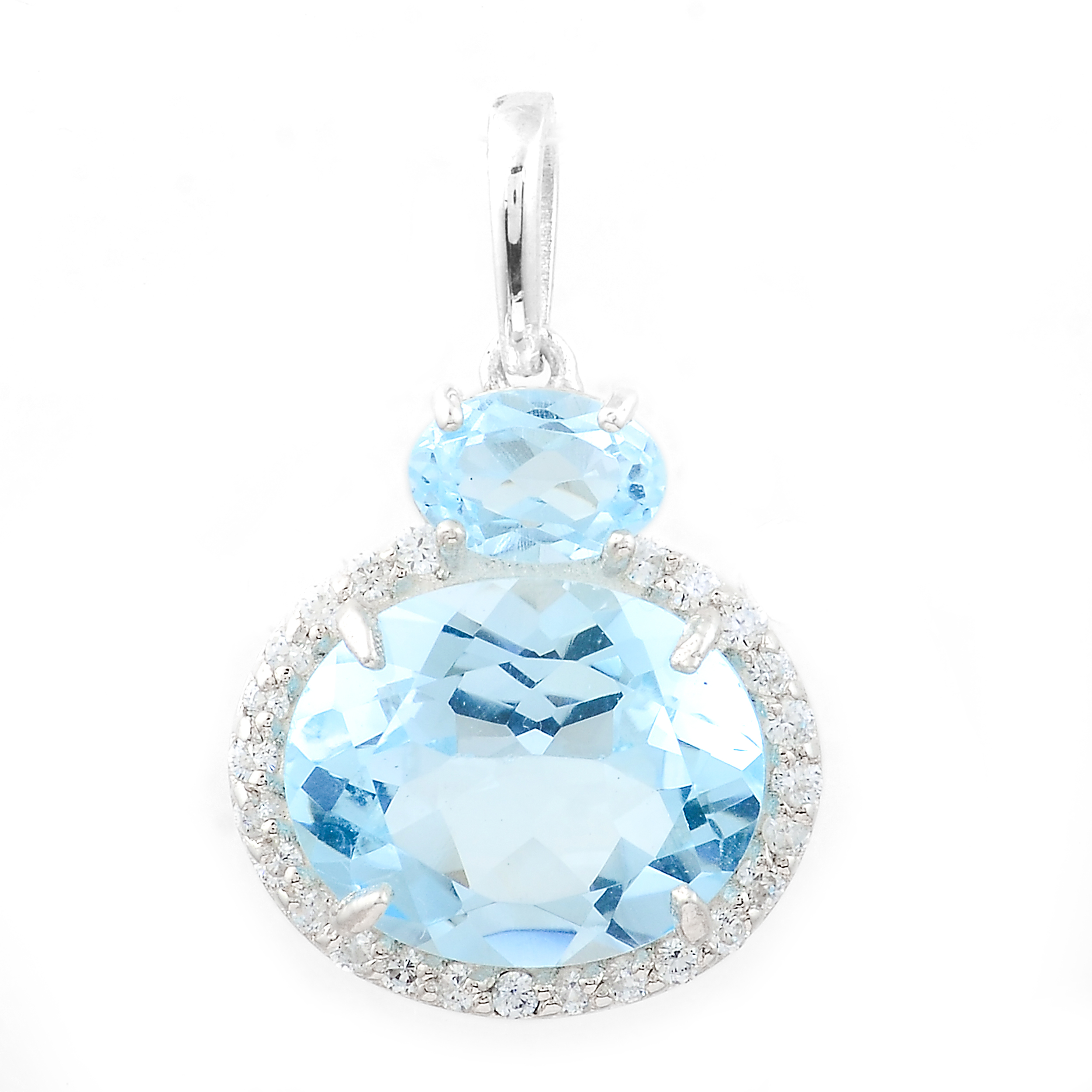 NO RESERVE 4.83 Ct Oval Blue Topaz, White Zircon 925 Sterling Silver Pendant