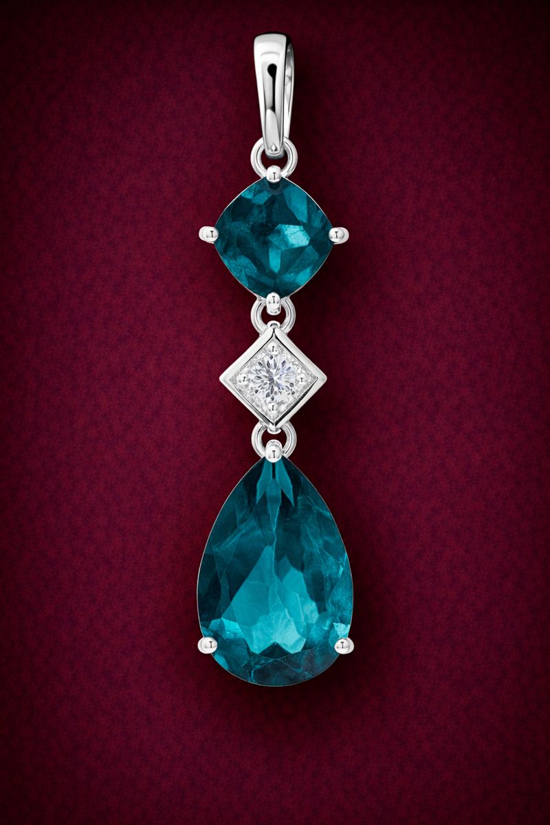 NO RESERVE 5.06 Ct Pear Paraiba Topaz, Cubic Zirconia 925 Sterling Silver Pendant