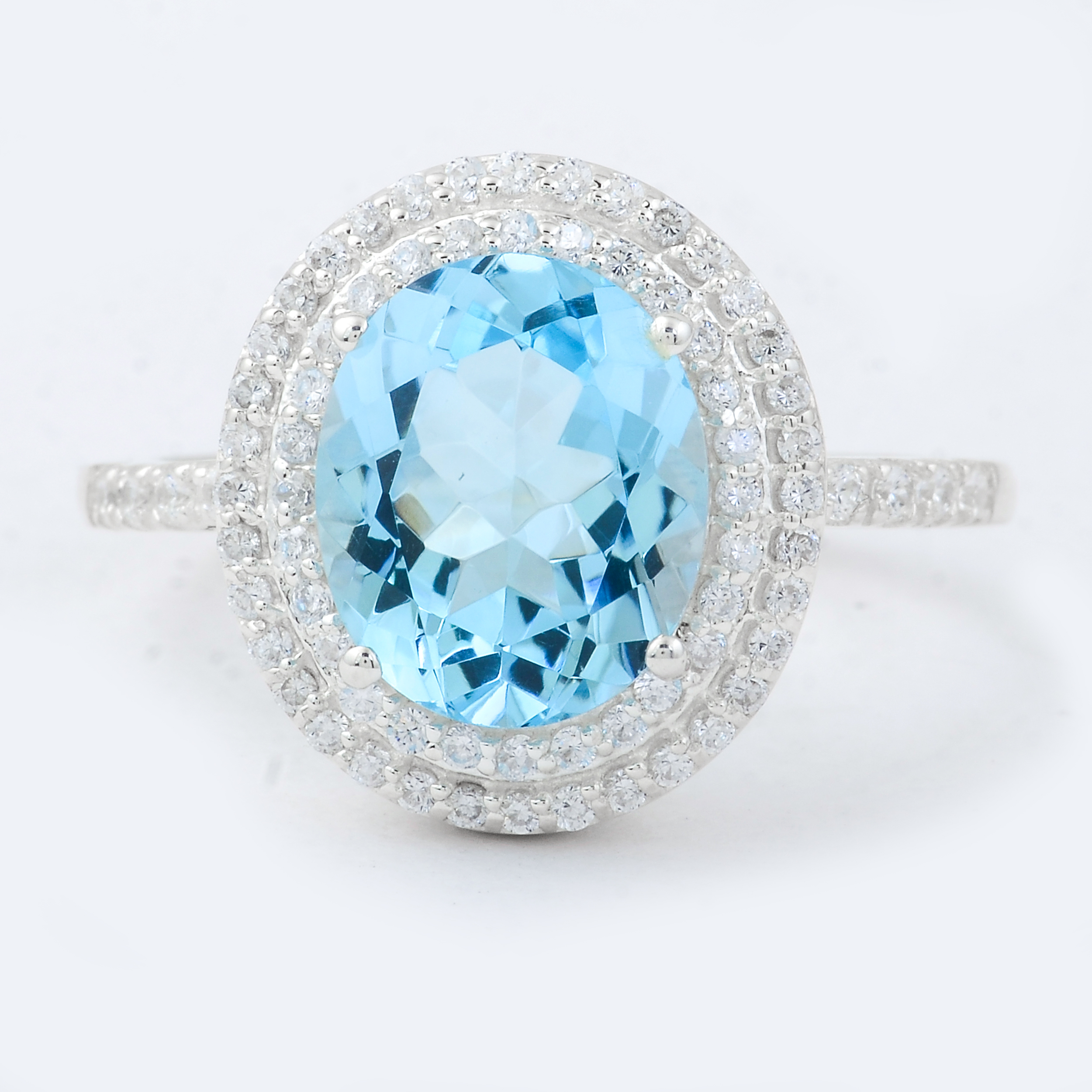 NO RESERVE 5.08 Ct Oval Blue Topaz, Cubic Zirconia 925 Sterling Silver Ring