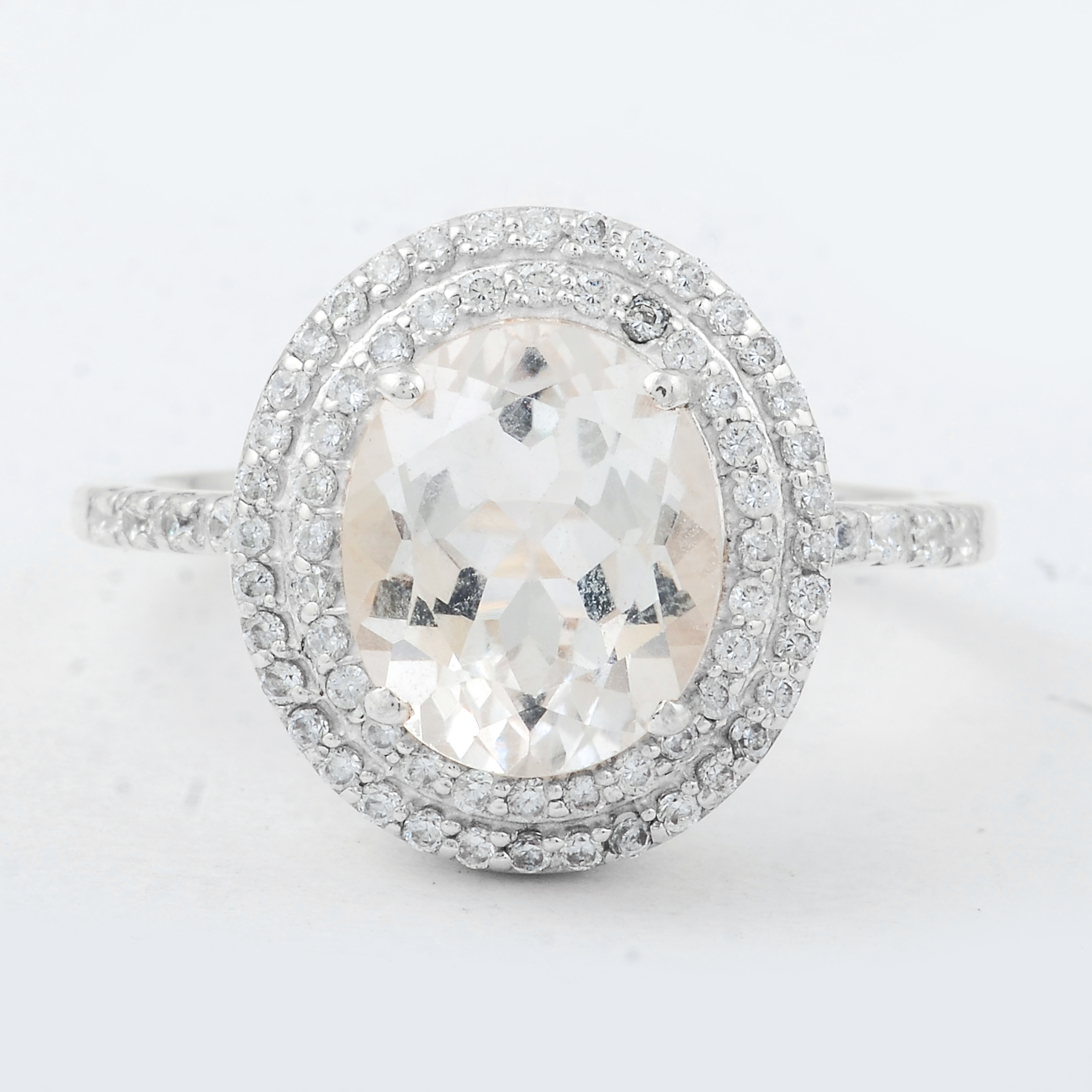 NO RESERVE 5.14 Ct Oval White Topaz, Cubic Zirconia 925 Sterling Silver Ring